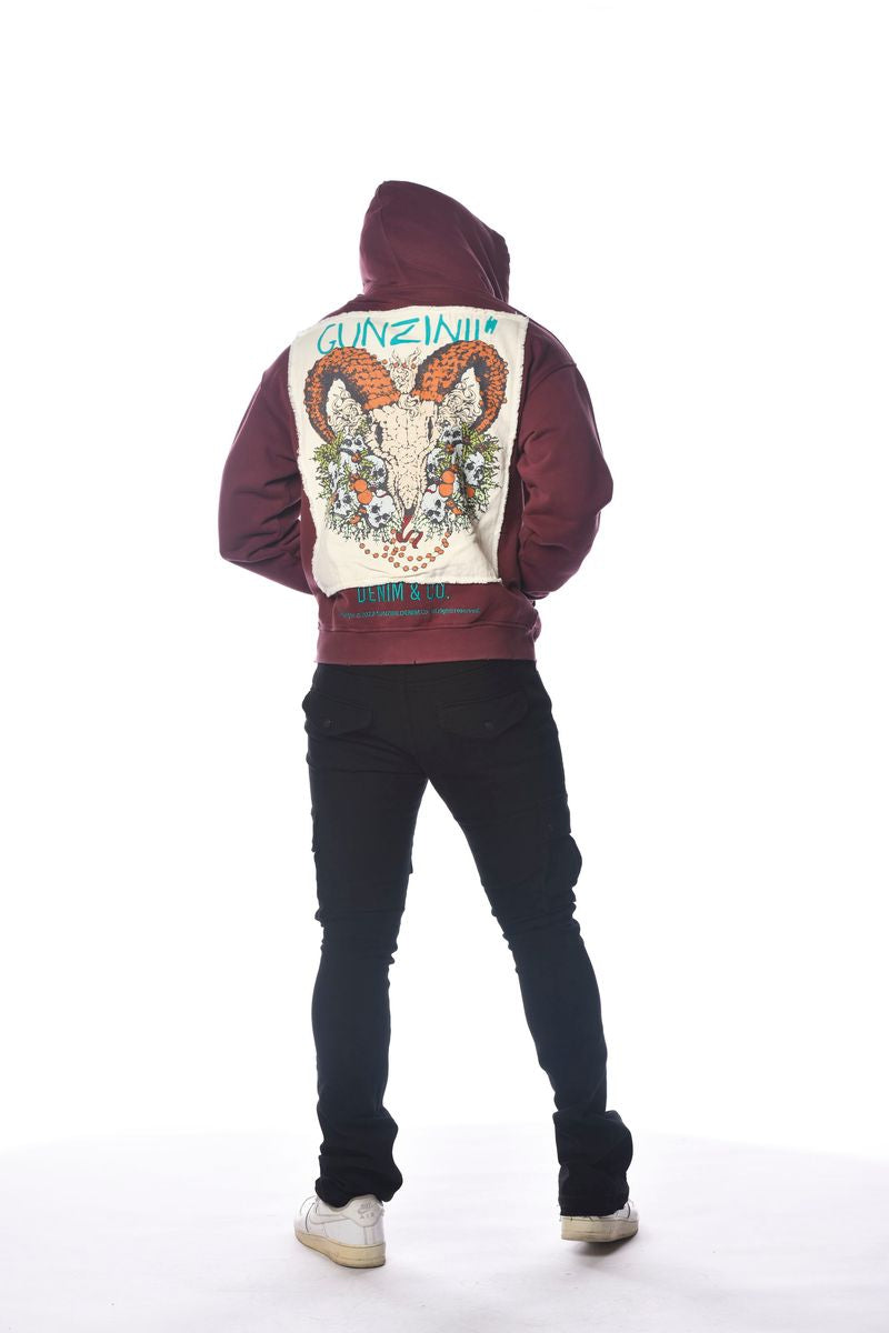 Gunzinii - Zinii Goat Skull Zip Hoodie - Burgundy - GZ513