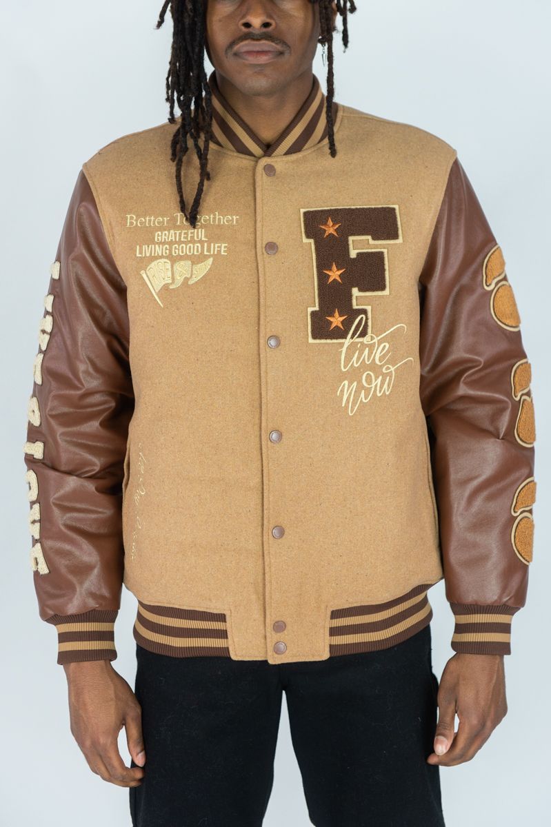 Live Melton Wool Varsity Jacket Caramel 514