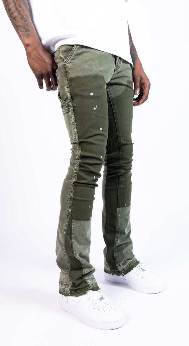 Carpenter stacked Denim Olive  1007