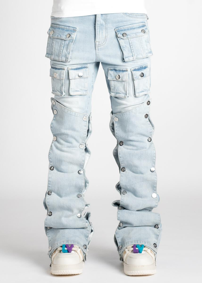 Guapi Stacked Blue  zipper and snaps Denim