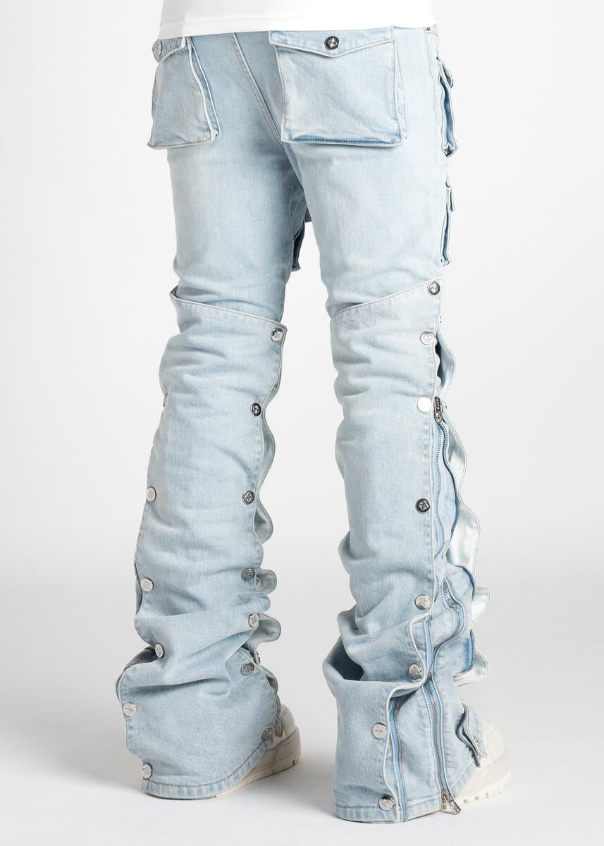 Guapi Stacked Blue  zipper and snaps Denim