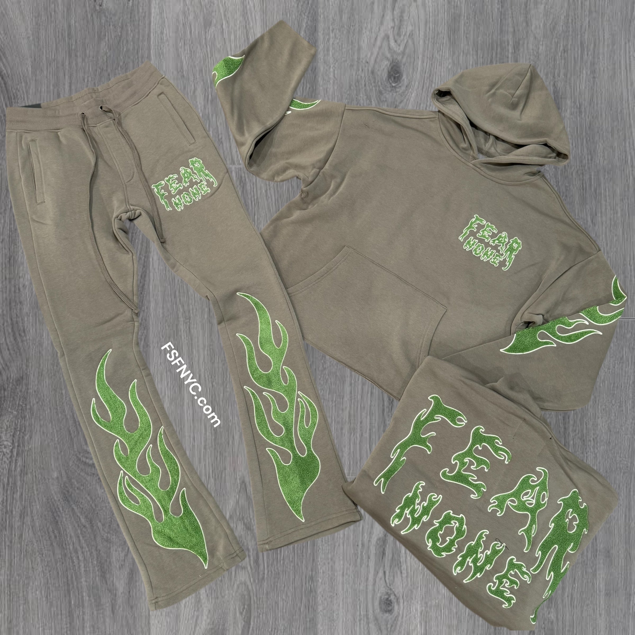 Rebel - Stacked Fear Non Cut Off Hood Sweat Suit - Taup - 316 416