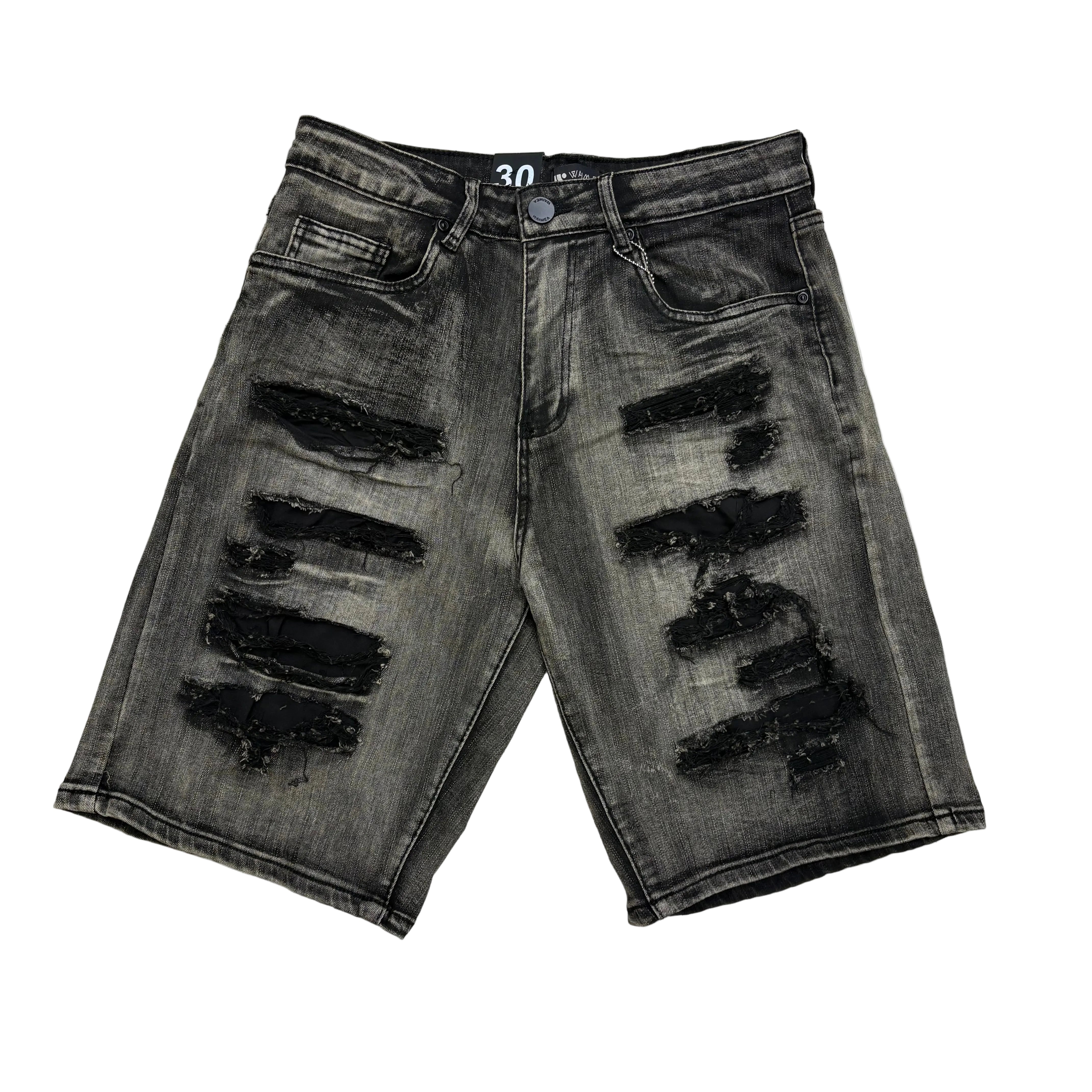 W - Distress Denim Shorts - Antique Grey - M7592D