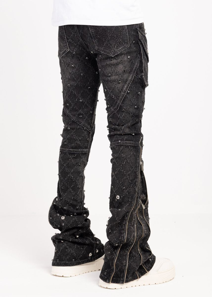 GUAPI - Stacked Obsidian Embellish Denim - Black Coffin