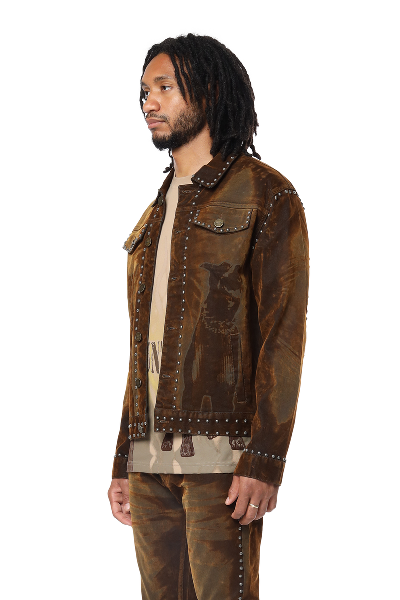 Rise Color flocked denim jacket  dorset Brown  24623