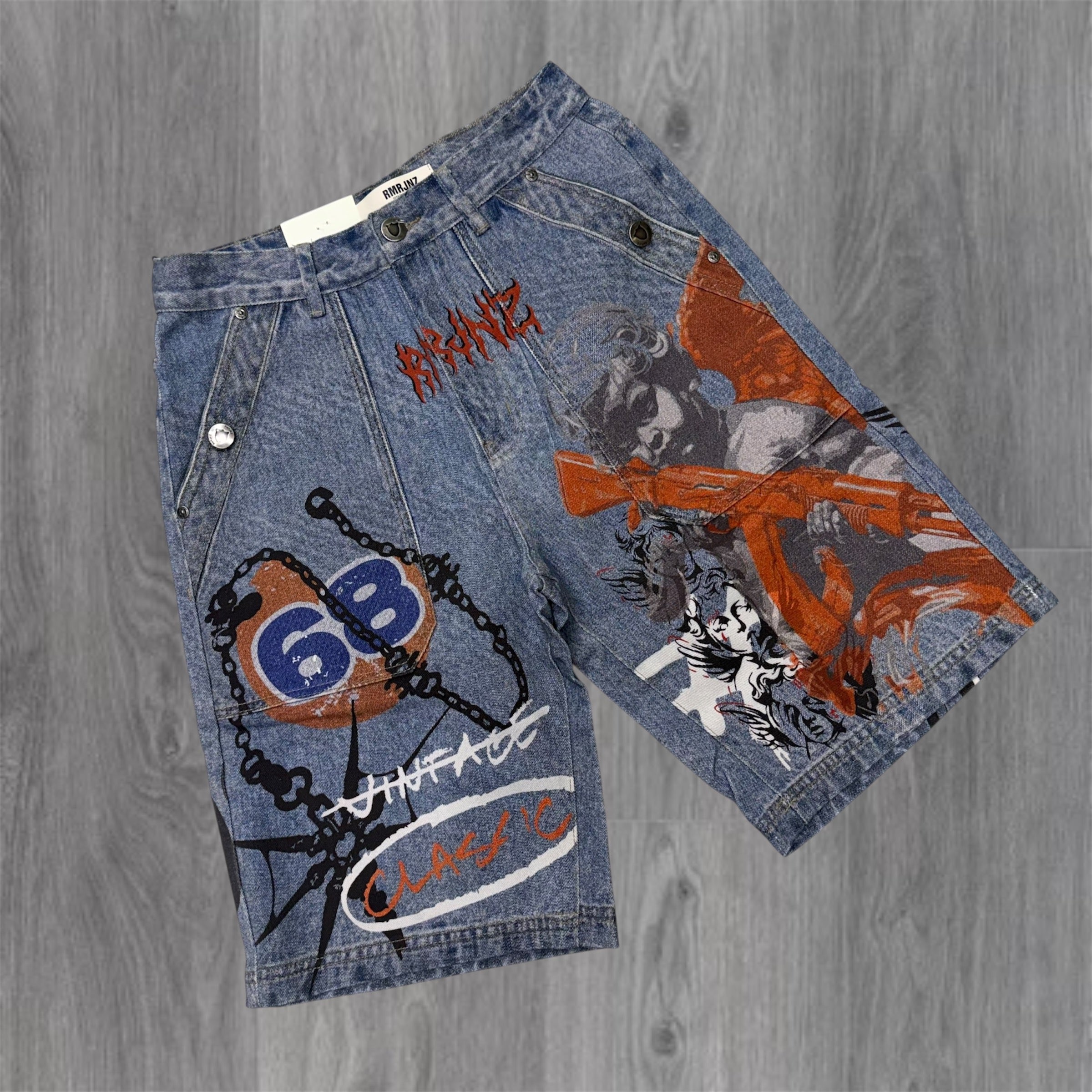 Armor - Weapon Graphic Denim Shorts - LT Blue 221