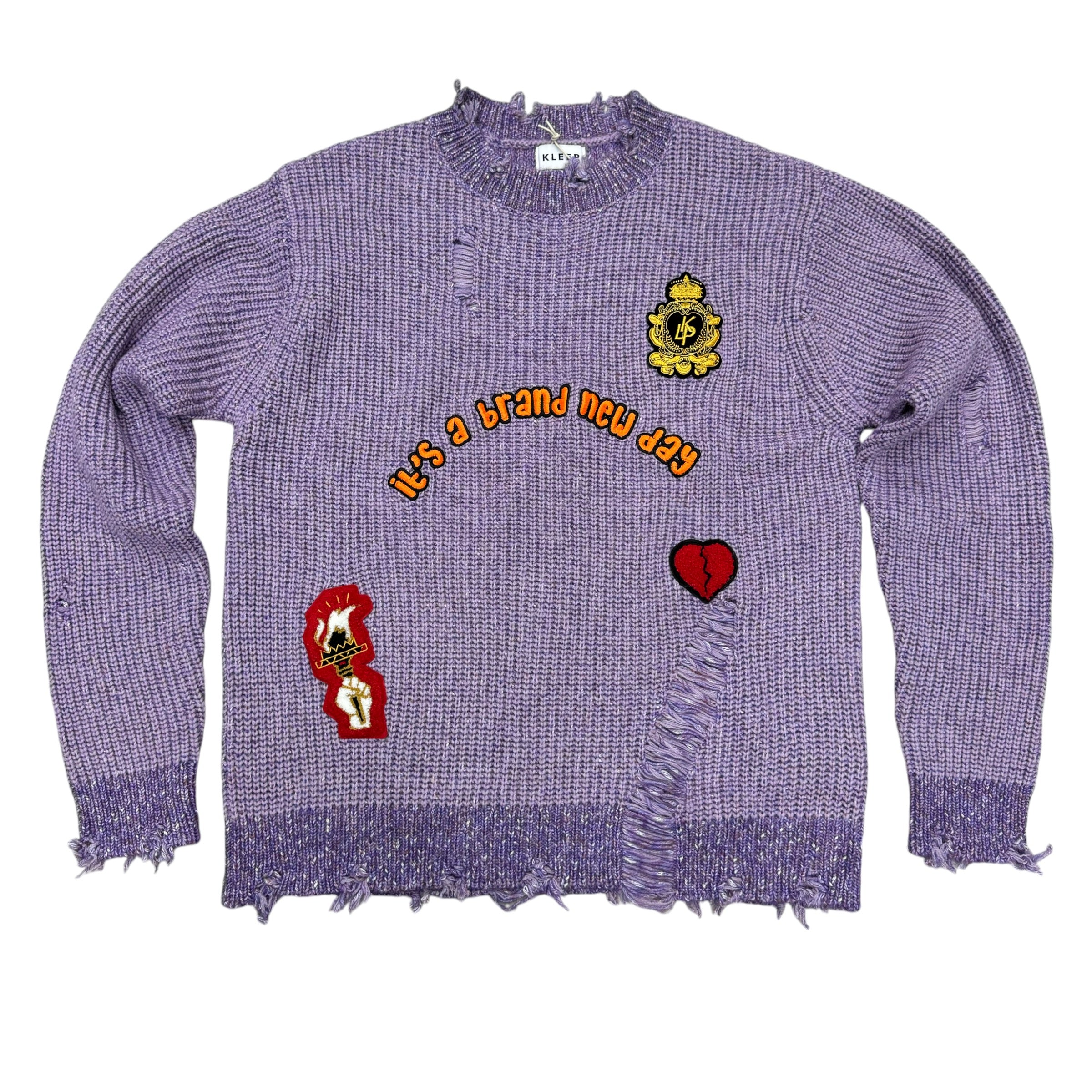 knit Rip sweater w patch embo work Lavender 9210