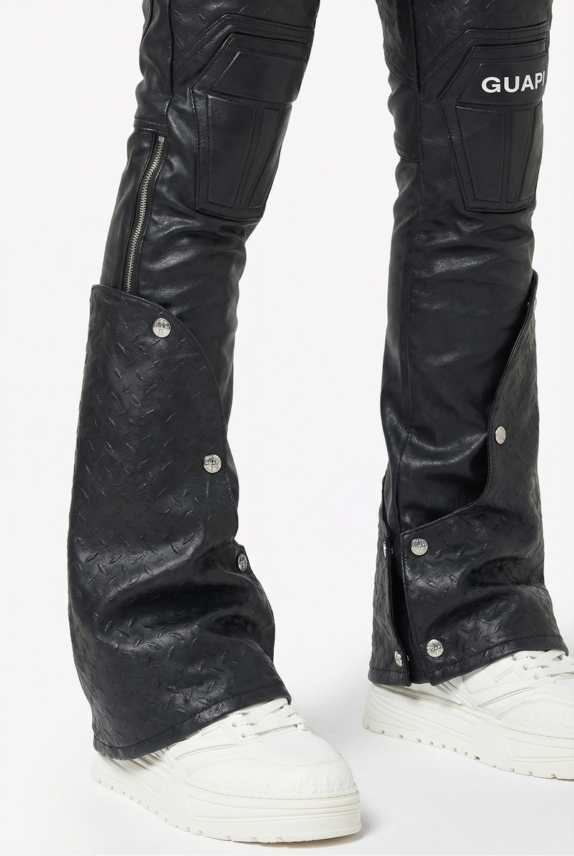 GUAPI - Stacked Leather Arc Denim - Black