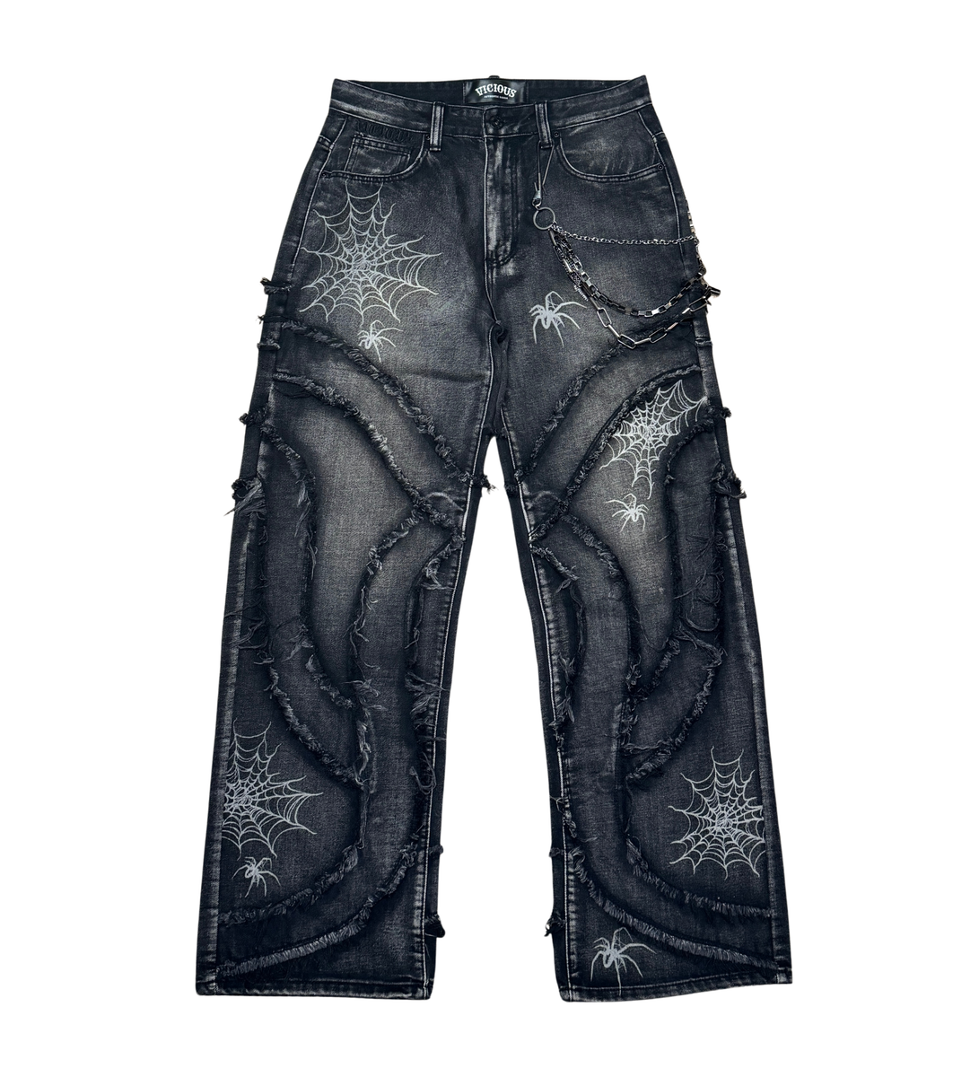 Vicious Baggy Spyder Web Denim Vintage Black VC691