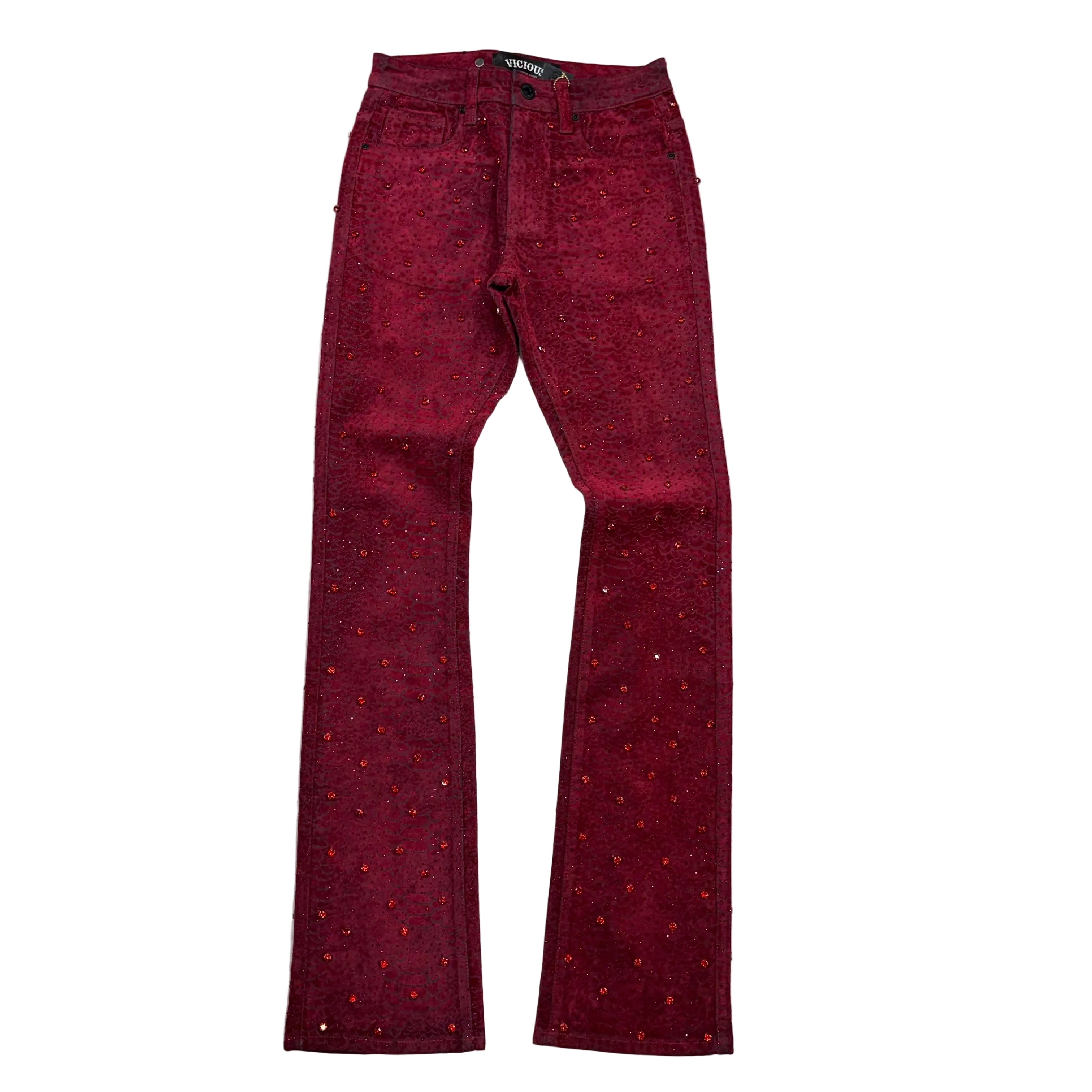 Vicious- crystal  Stacked Denim - Burgandy - VC1048