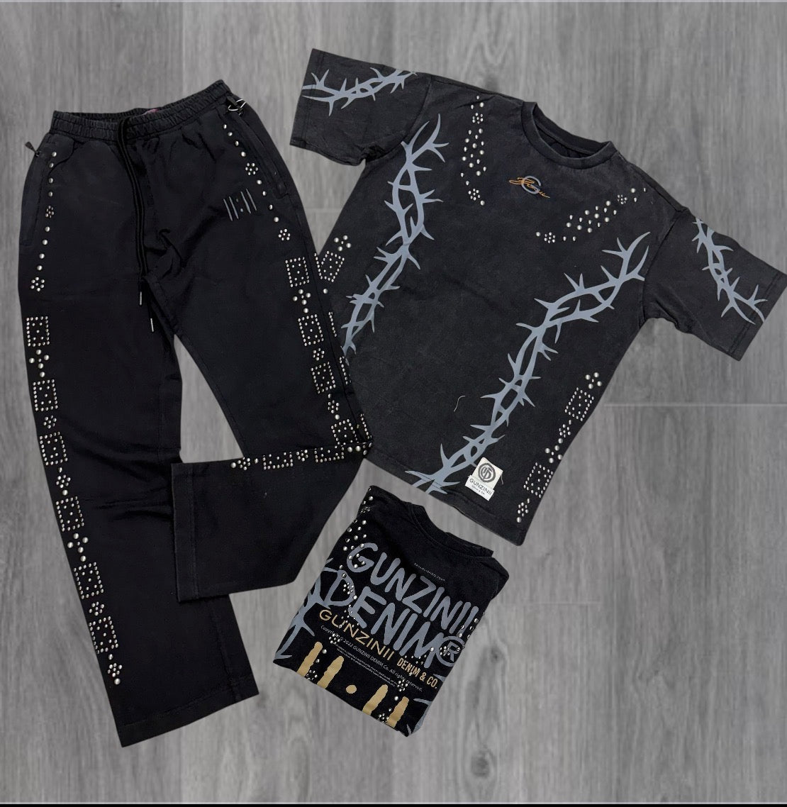 Gunzini - Stacked Pants-T-shirt Set - Black 731 732
