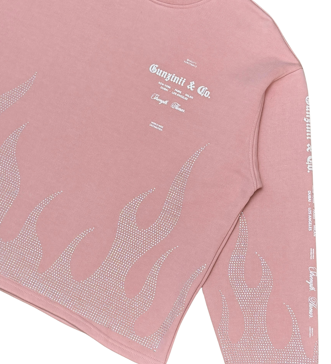 Gunzinii - Rhinestone flames Crew Sweatshirt - PINK  - GZ547