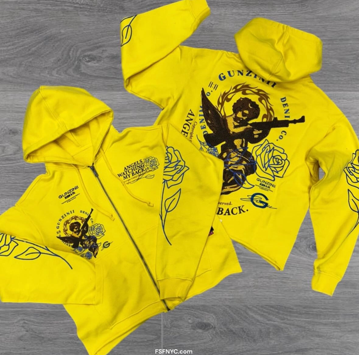 Gunzinii - Rhinestone Zip Hoodie - Yellow - GZ527