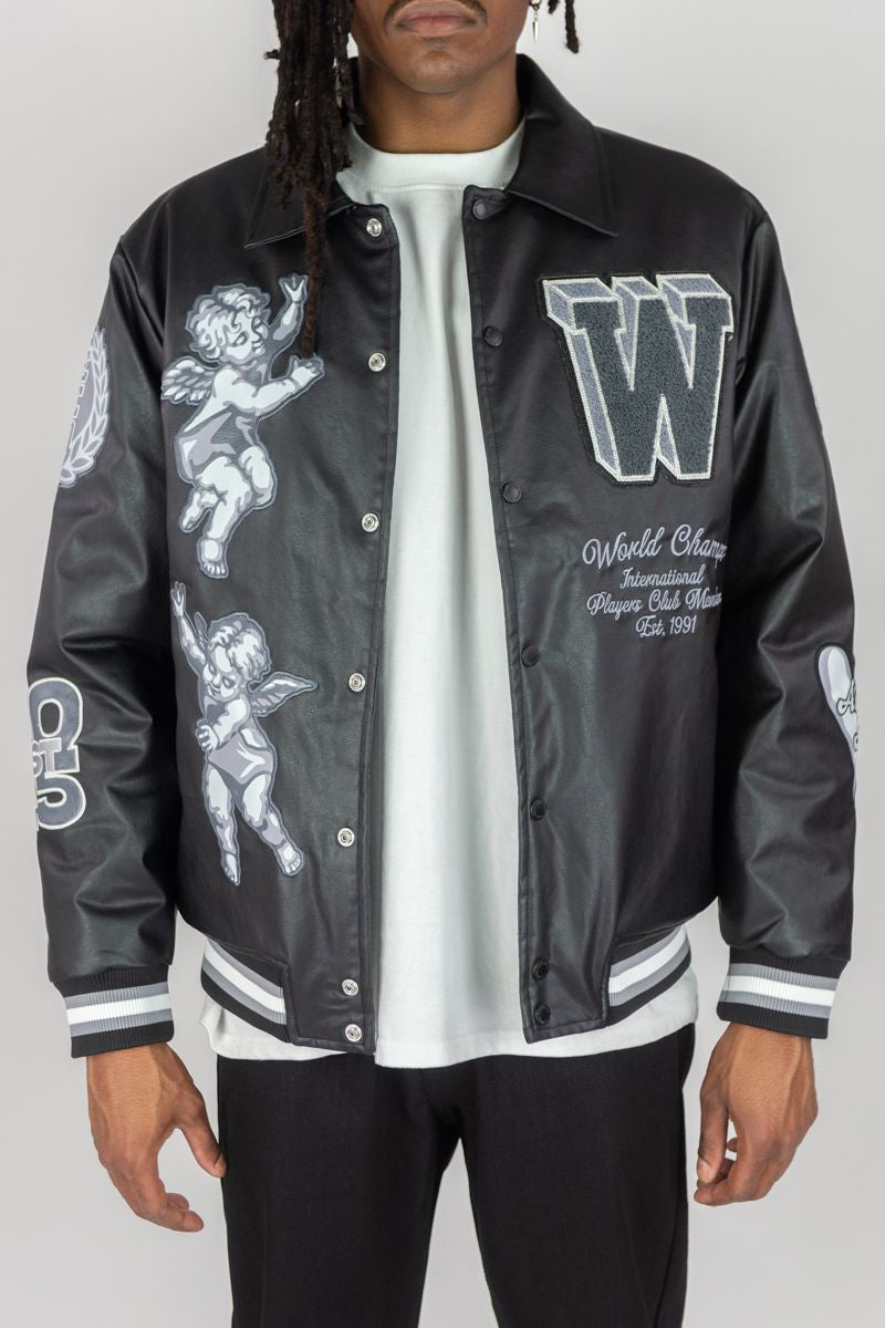 World Champs PU Leather Jacket Black 523