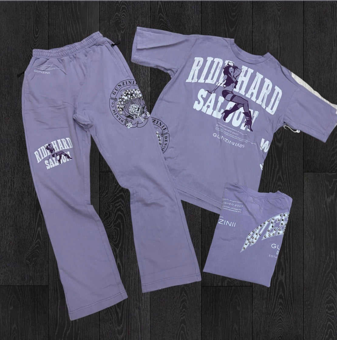 Gunzini - Stacked Pants-T-shirt Set - Lt.Purple 726 727