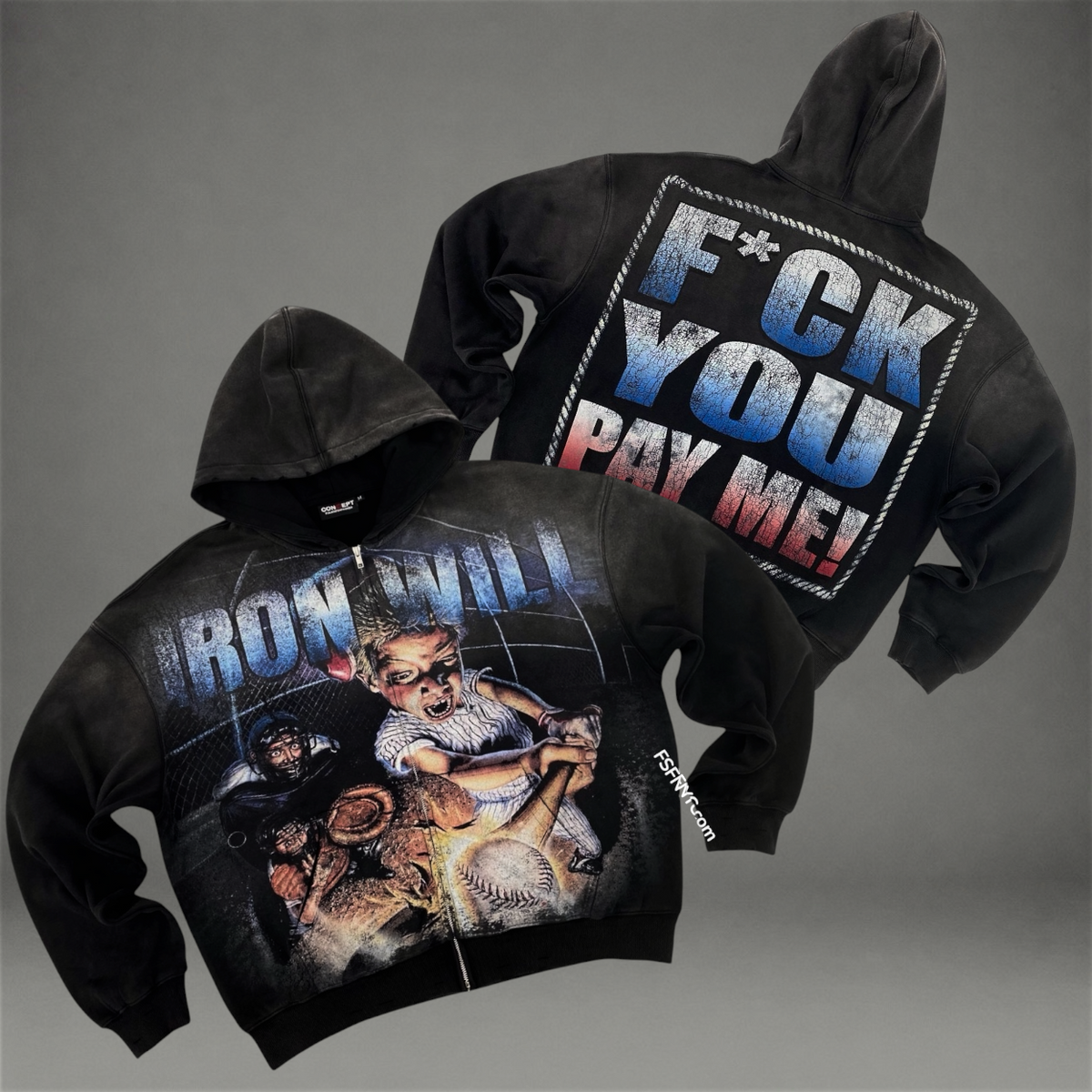 Iron Will Zip Hoodie - Black Wash - 23