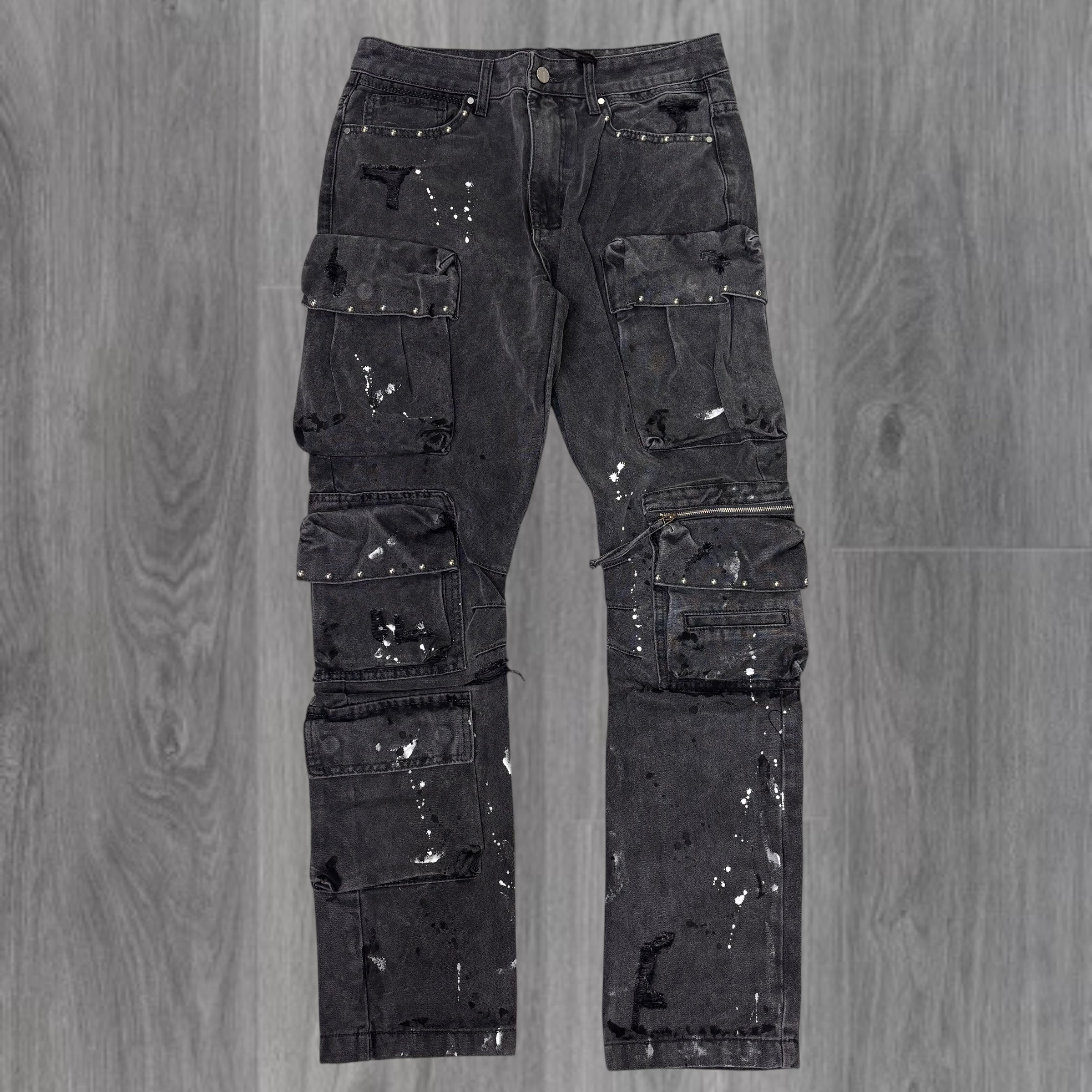 FR - Studs Cargo Denim - BLKWSH - 3131