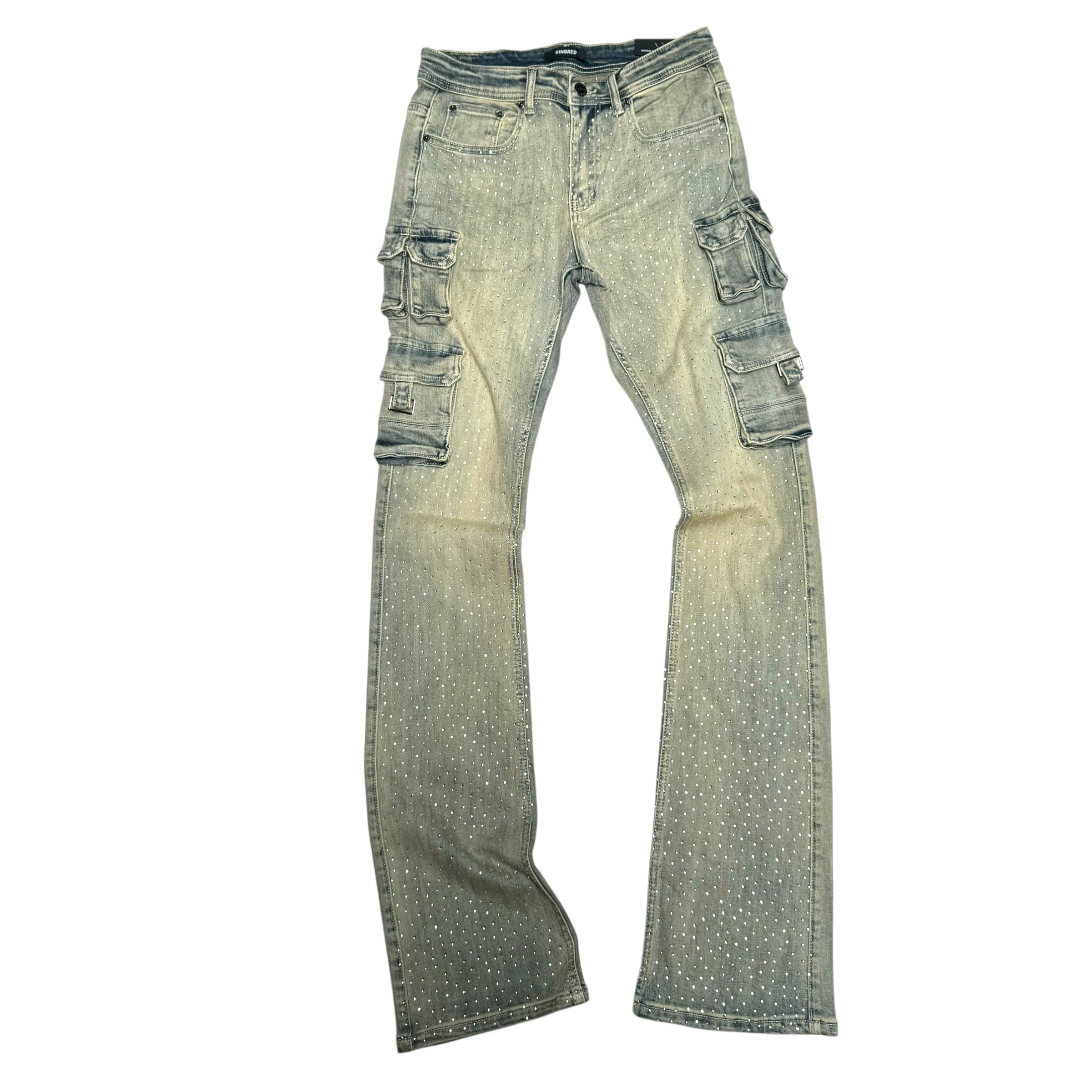 KD - Stacked Rhinestone Cargo Denim - Rinse Blue  - 2045B