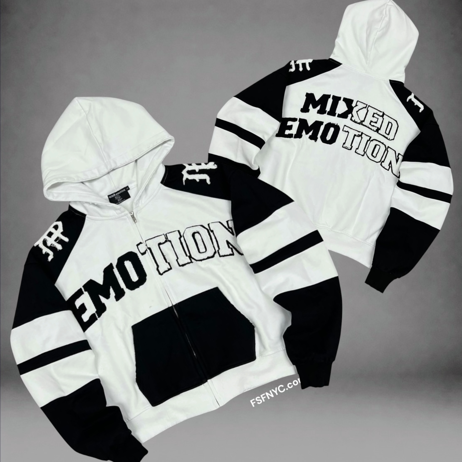 Mixed Emotions- Varsity Hoodie - White Black