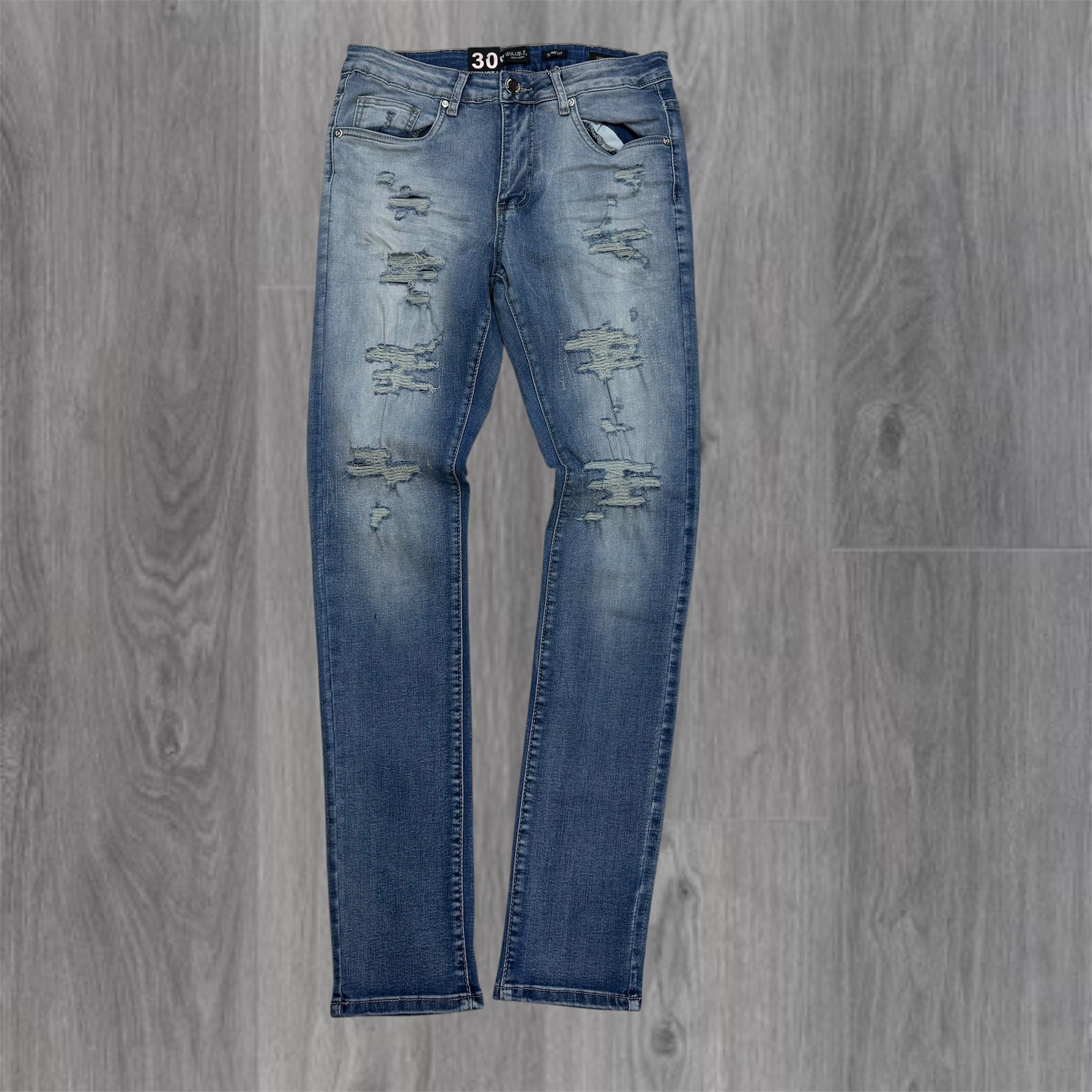 W - Distress Skinny Fit Denim -Blue Wash - M8770