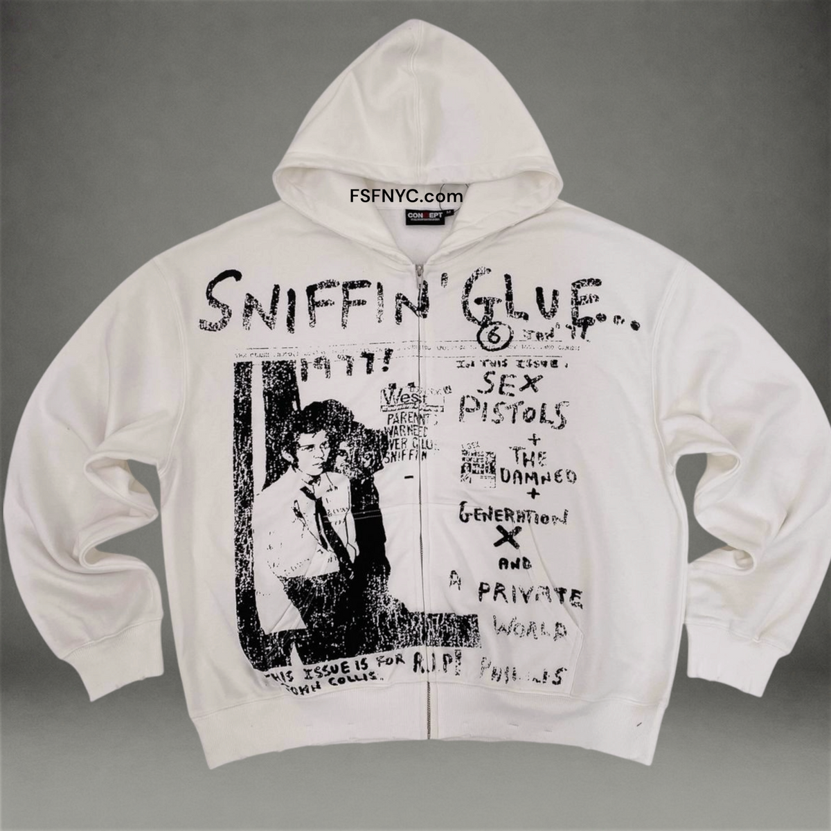 Glu Zip Hoodie - White Wash - 47