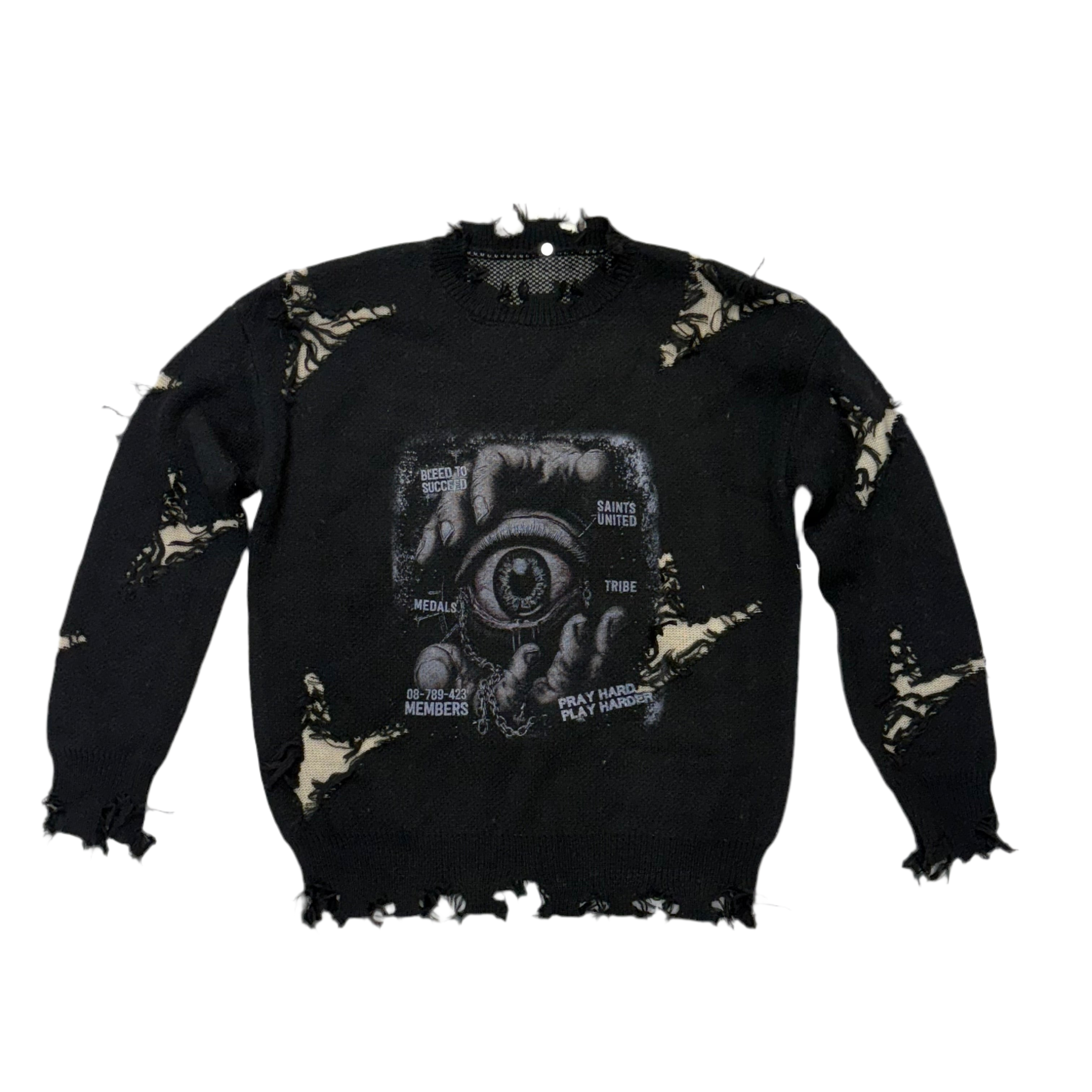 Distress Knit crew Sweater - Black