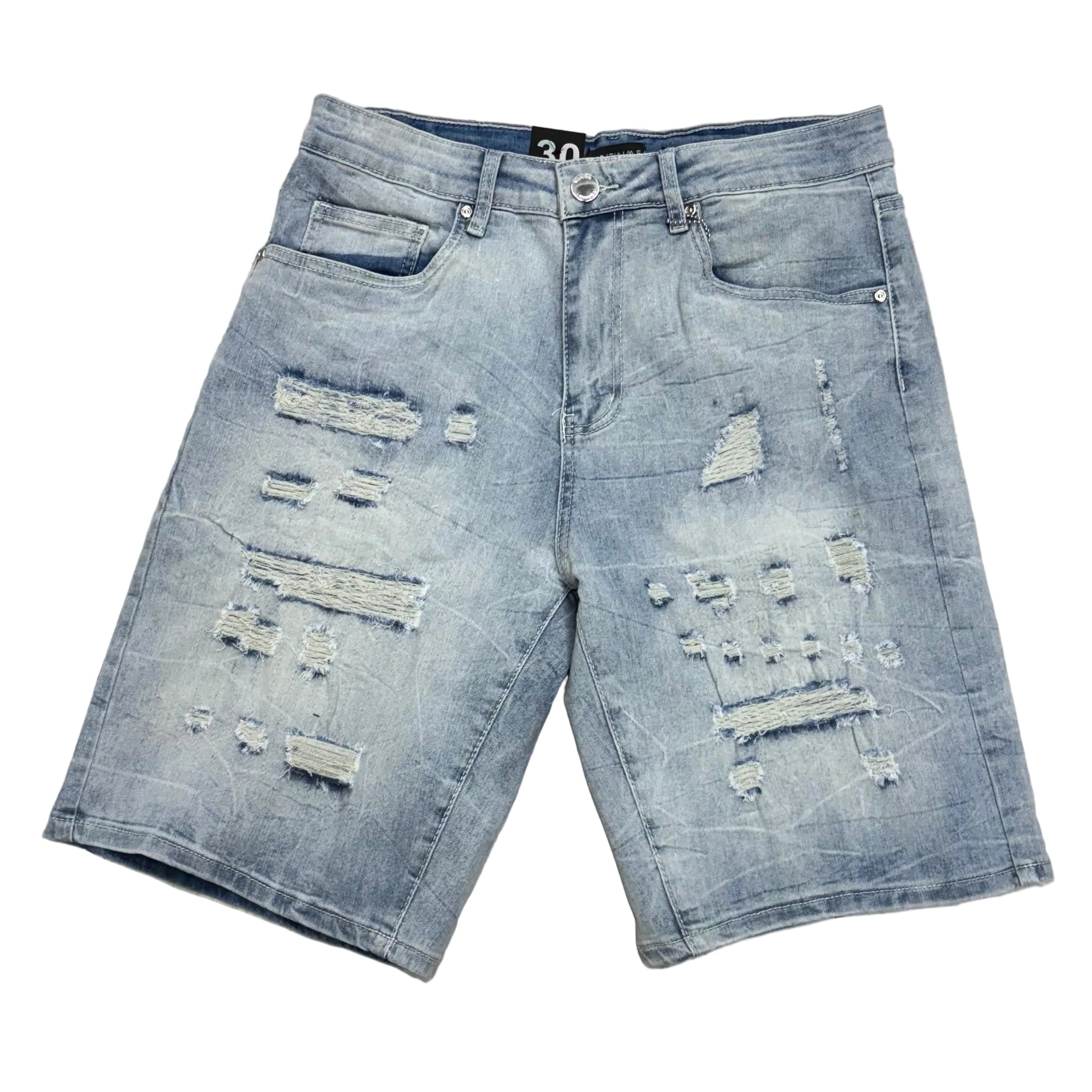 W - Distress Denim Shorts - Blue Wash - M7593D