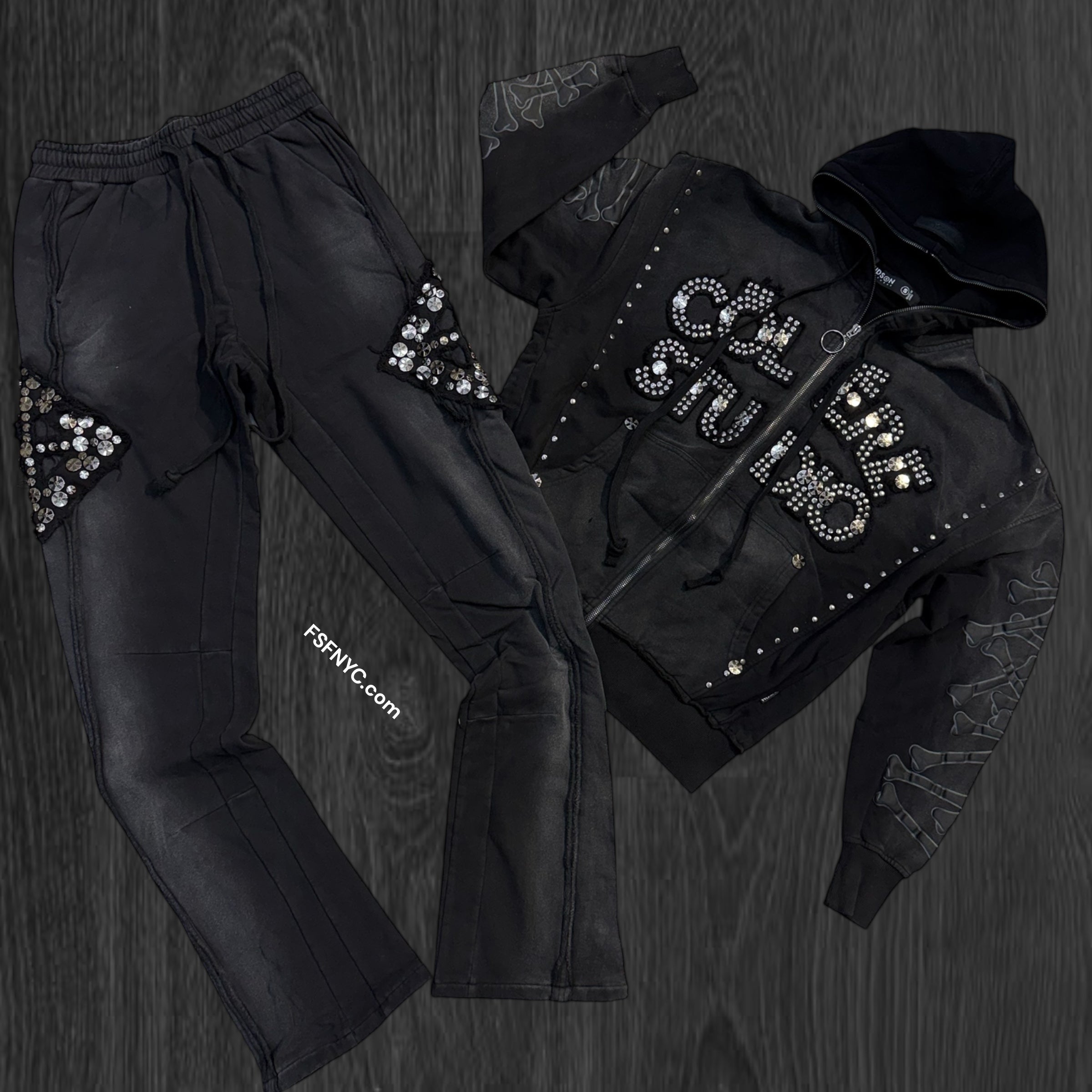 HDSON - Stacked “COLORE” Studded Sweatsuit Suit - BLK - 619 620