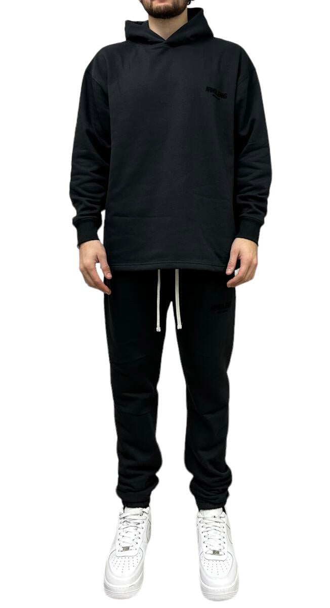 Oversize Hood w Jogger Sweats Set Black 713