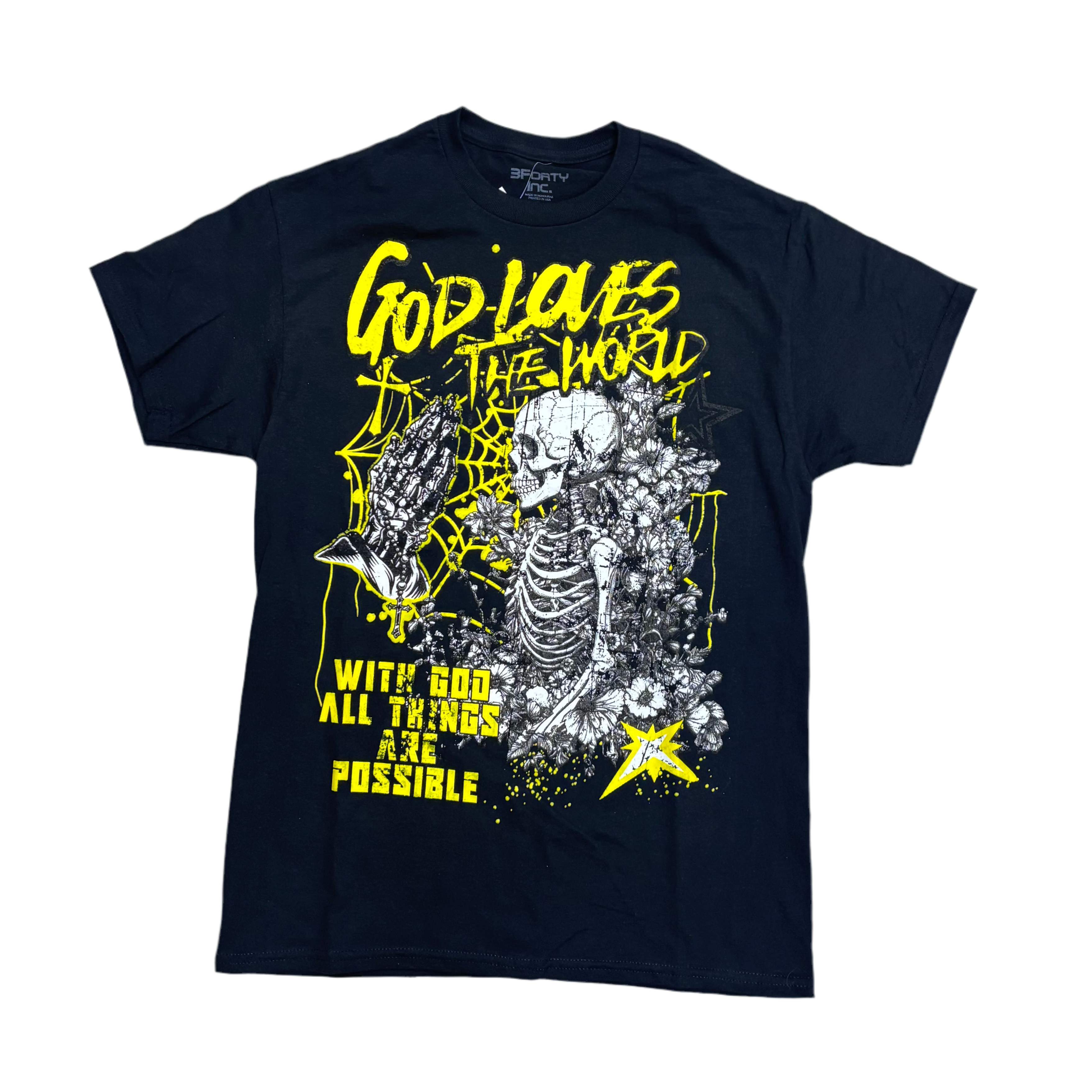 PC God Loves The World T-Shirt Black/Yellow