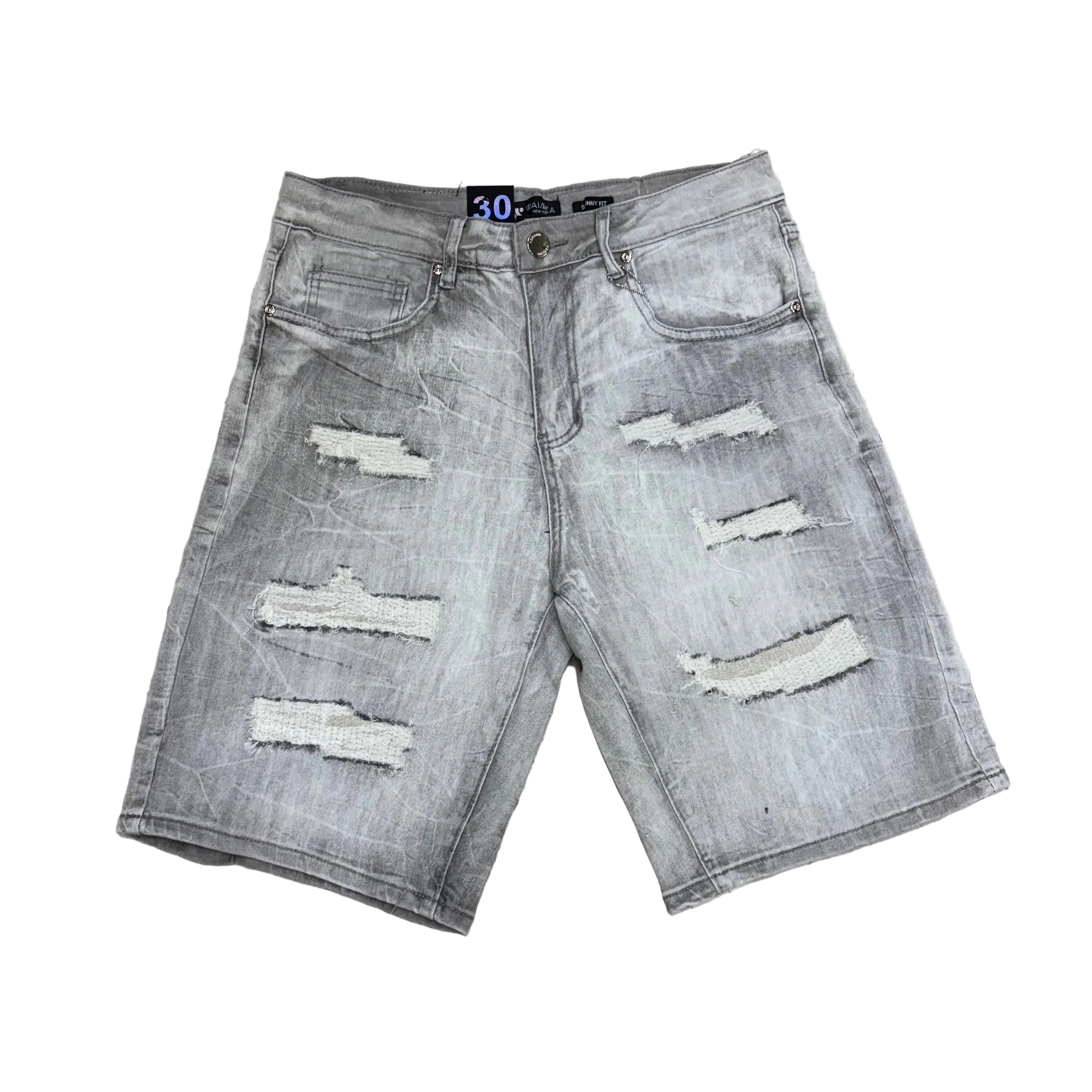W - Distress Denim Shorts - Grey Wash - M7594D