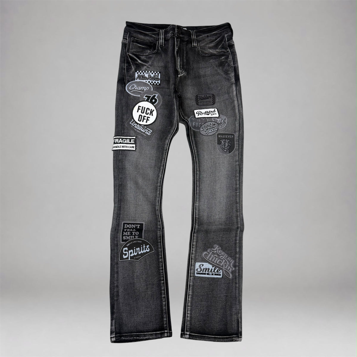 Vicious - Patches Flare Denim  - Dk Grey Vc1022