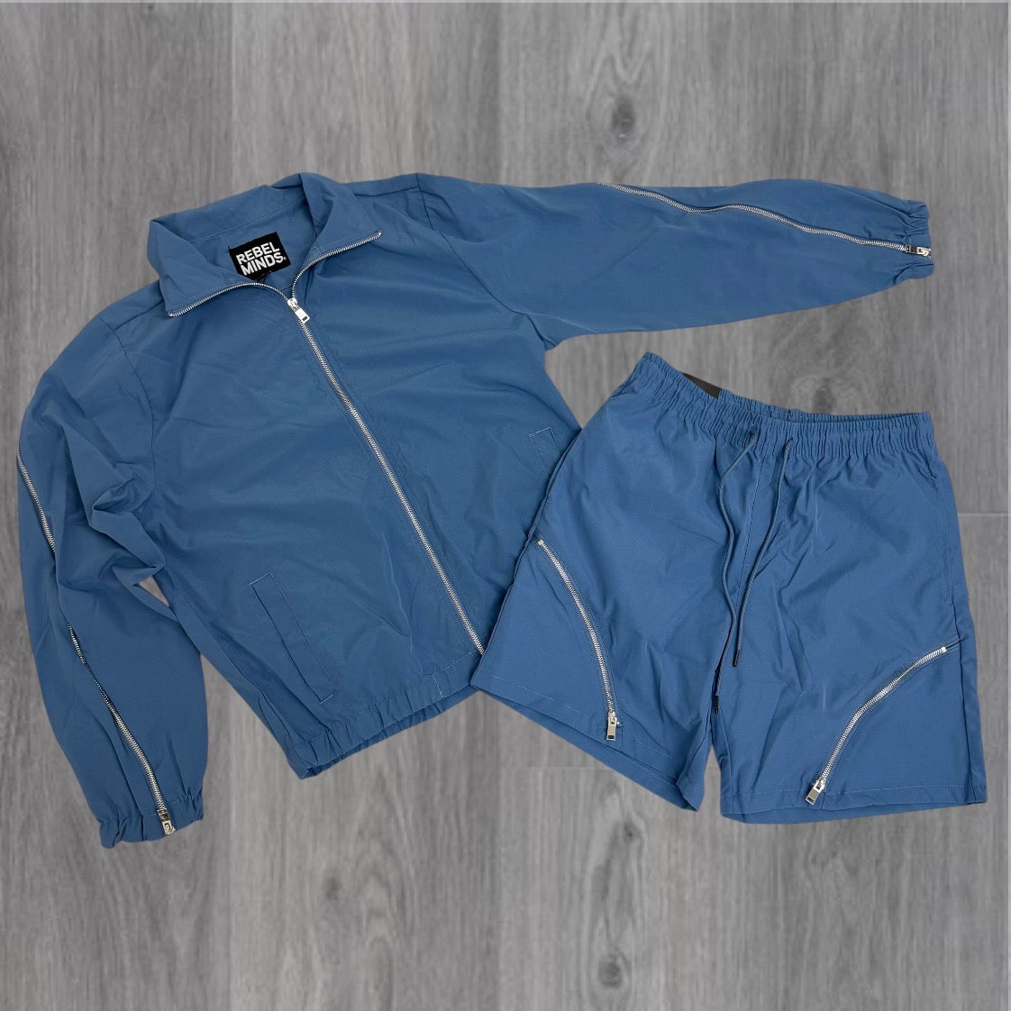 Rebel - SET - Zipper Nylon Shorts & Jackets - Ash Blue - 901501