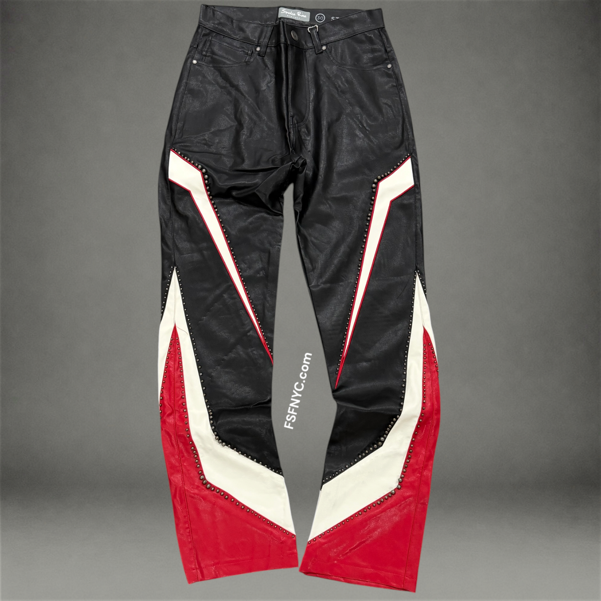 Rise - Stacked PU Leather Pants - Red - P588