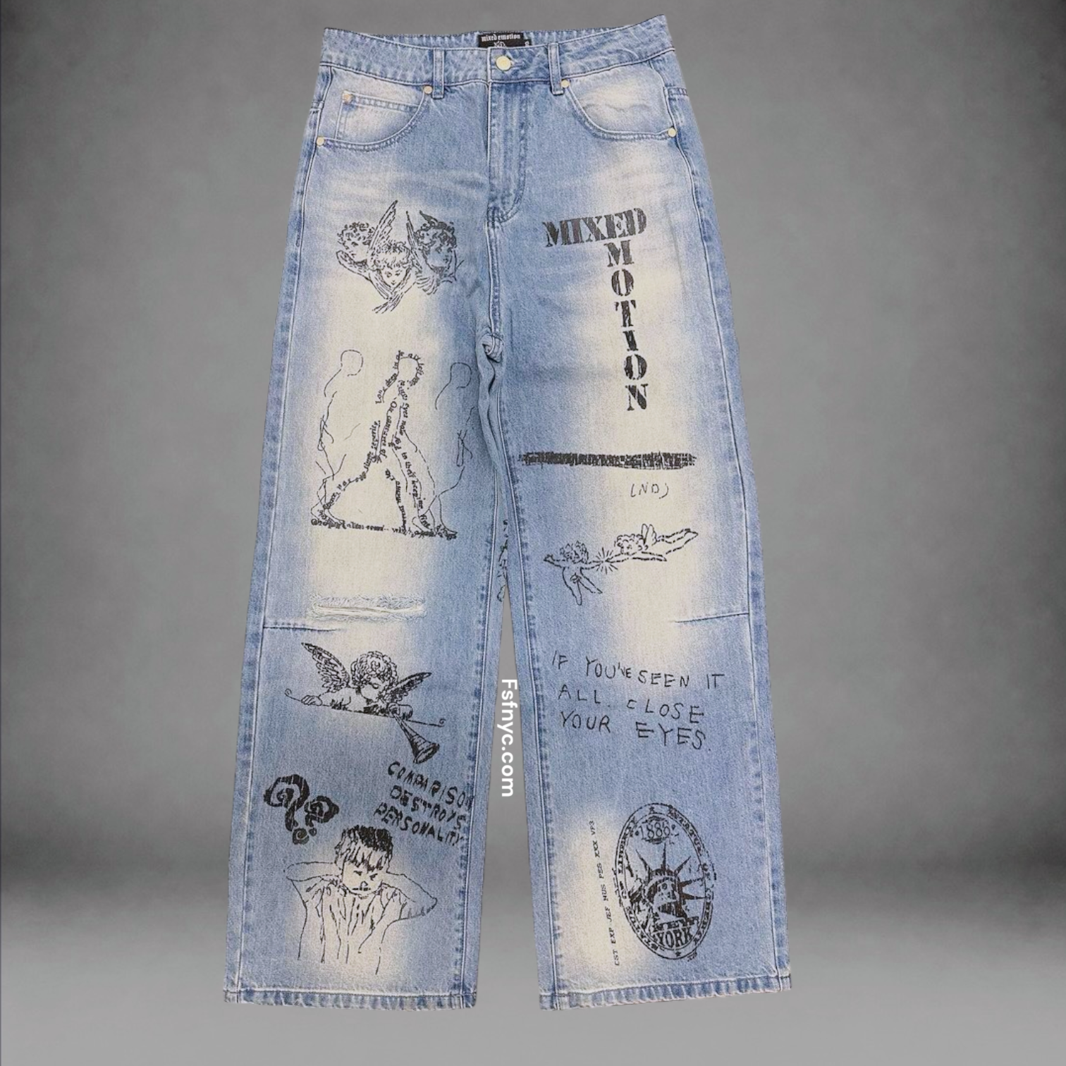 Mixed Emotions- Art Work Denim - Blue Wash