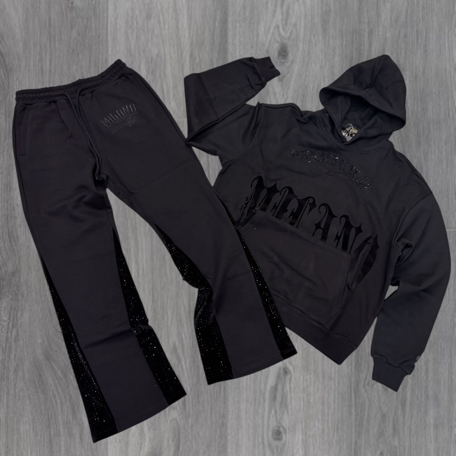 MILANO - Black Cat Club Rhinestone Sweatsuit - BLK - 100