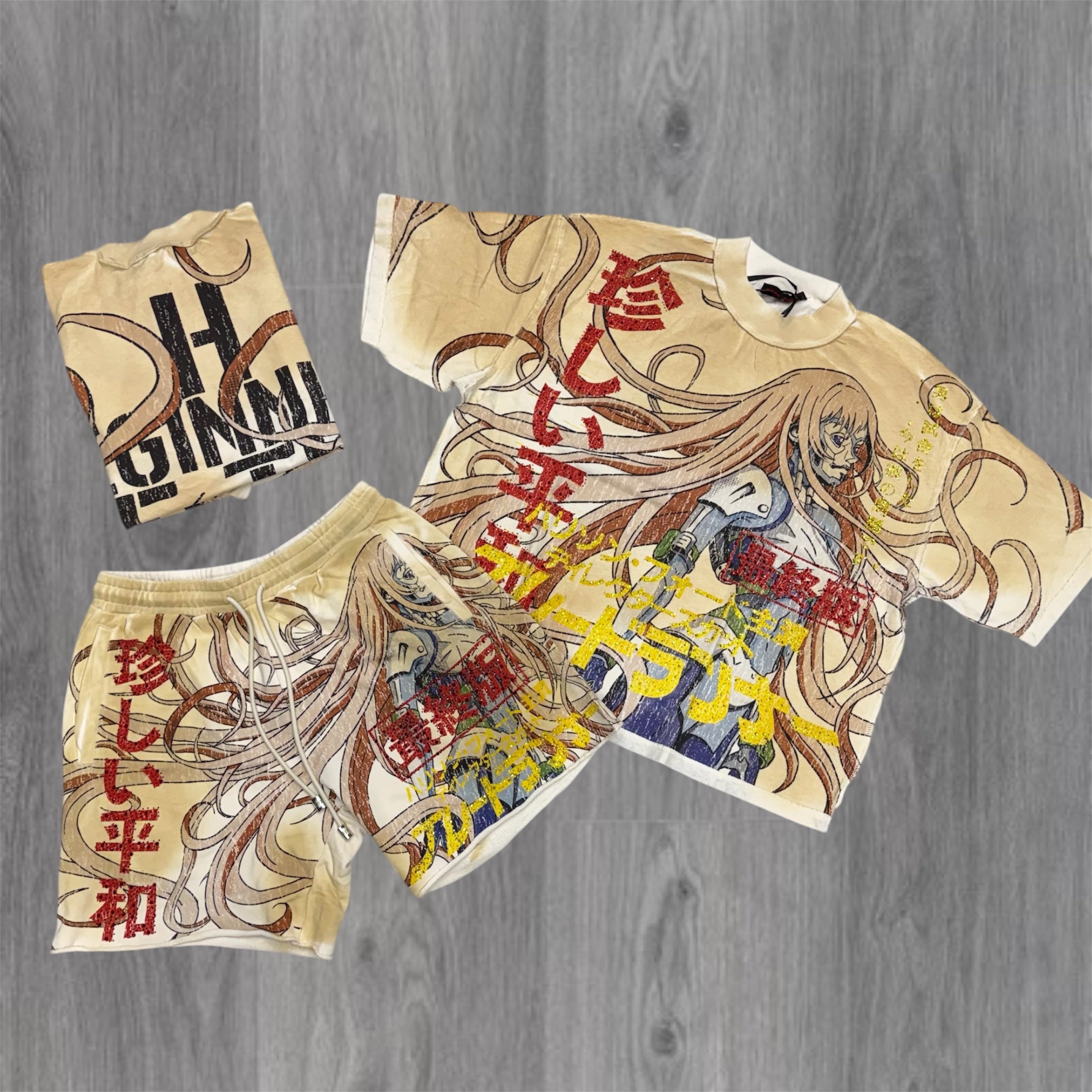 Rare Peace - Cartoon Short Set - Ecru - 6001