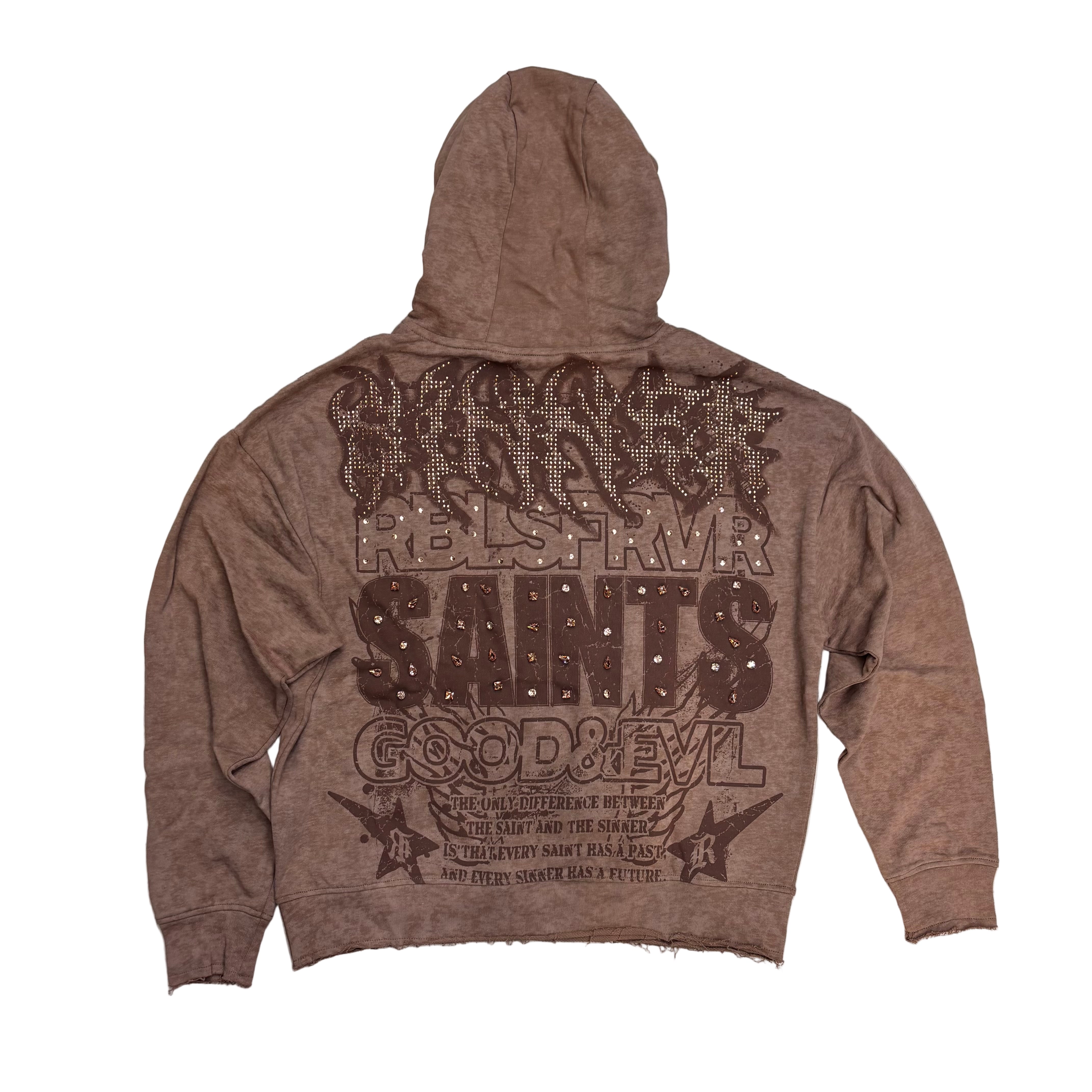 R3 - Sinner Rhinestone Hoodie - Brown - 365