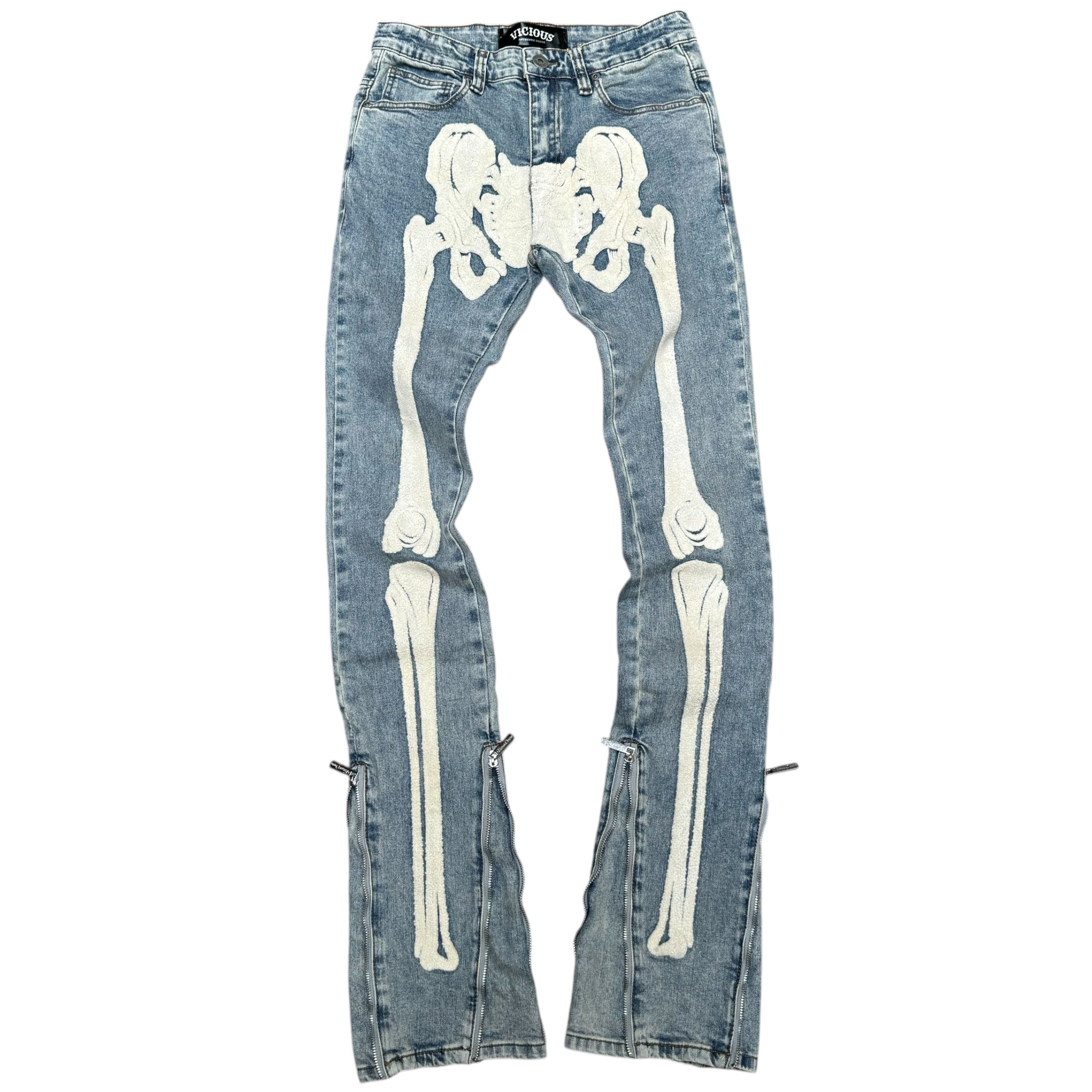 Vicious - STACKED SKELETON ZIPPER ON SIDES DENIM BLUE- VC772