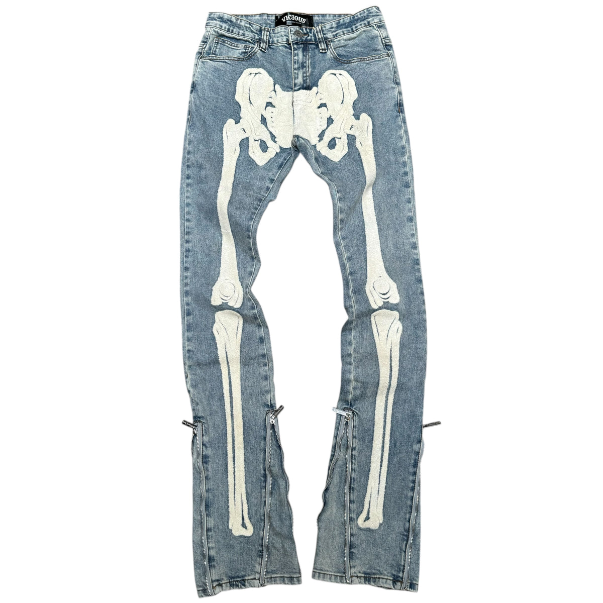 Vicious - STACKED SKELETON ZIPPER ON SIDES DENIM BLUE- VC772