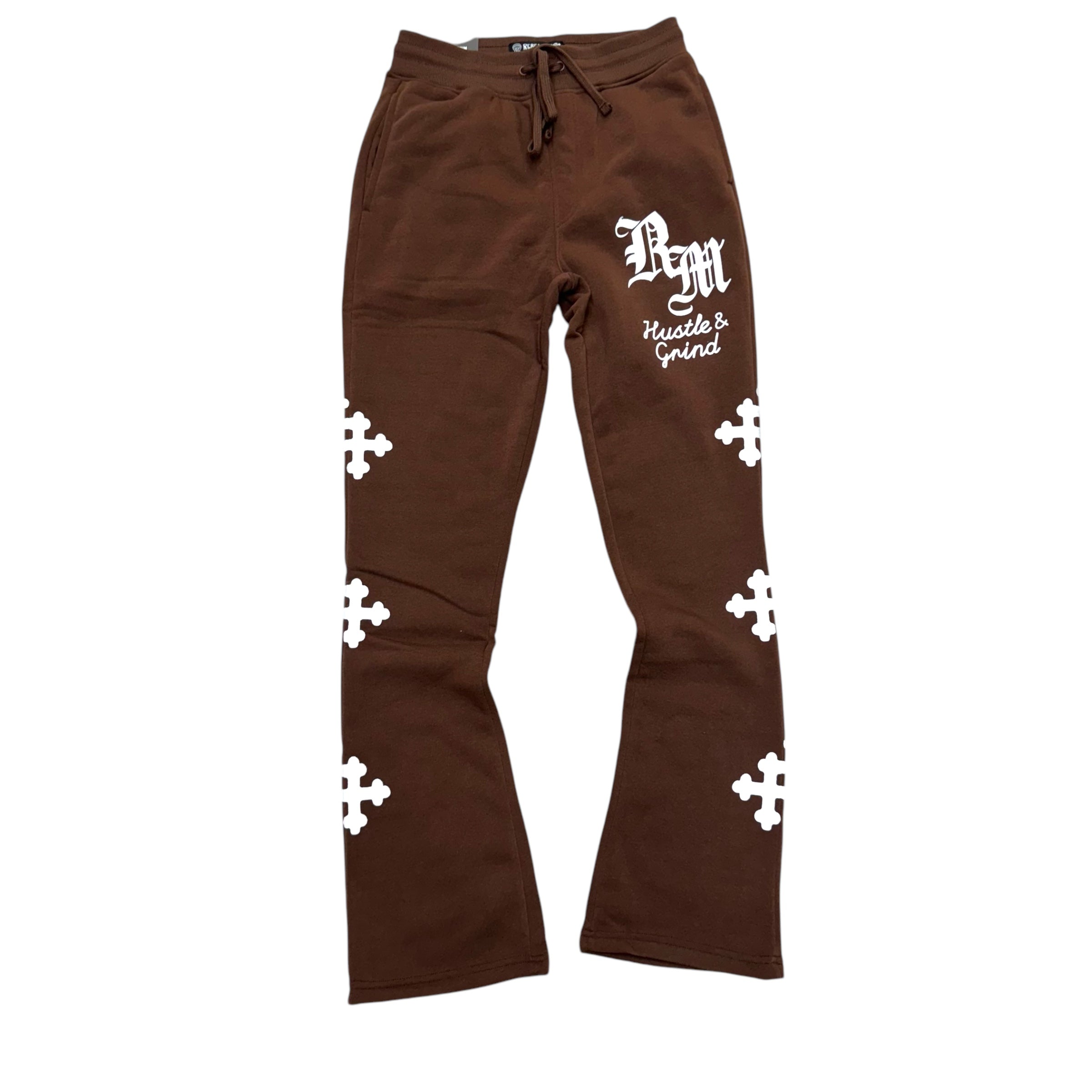 Rebel Stacked Cross Sweats Brown 442