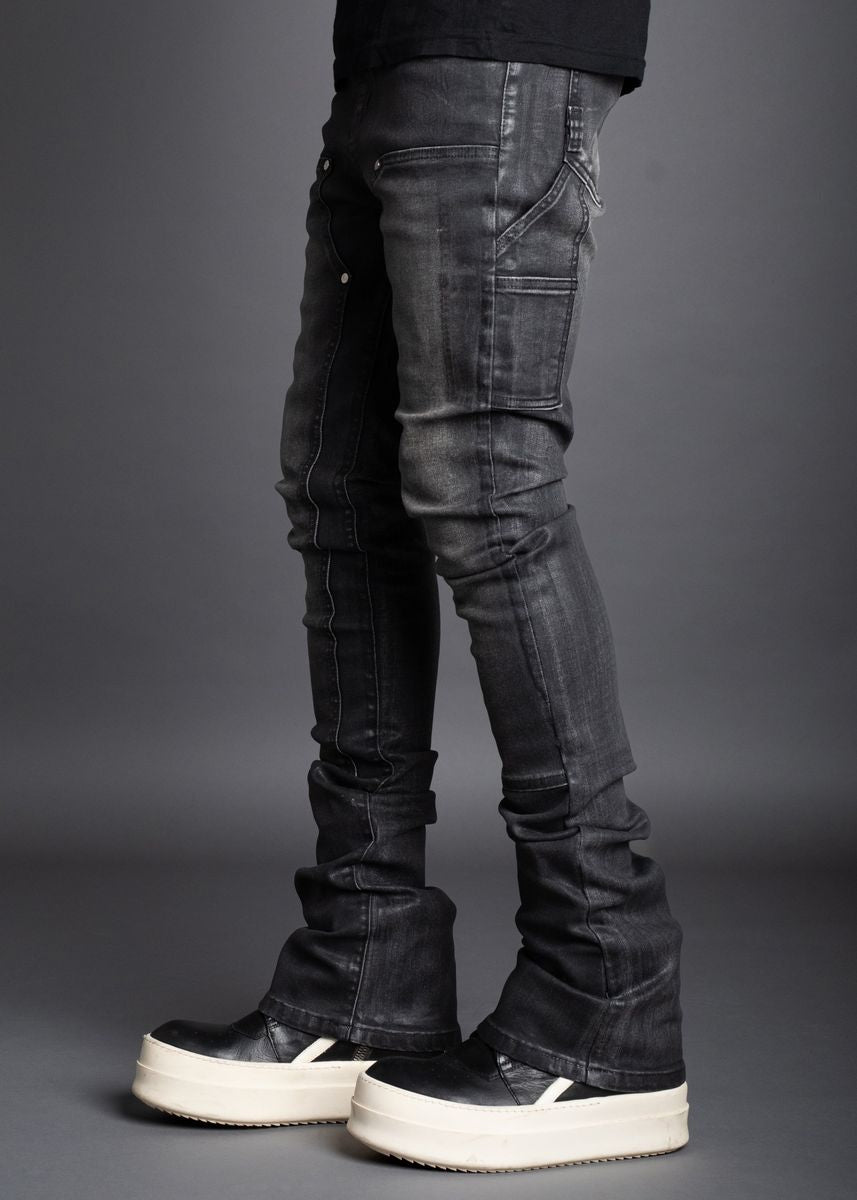 Stacked Waxed Carpenter Style Denim Dk Grey