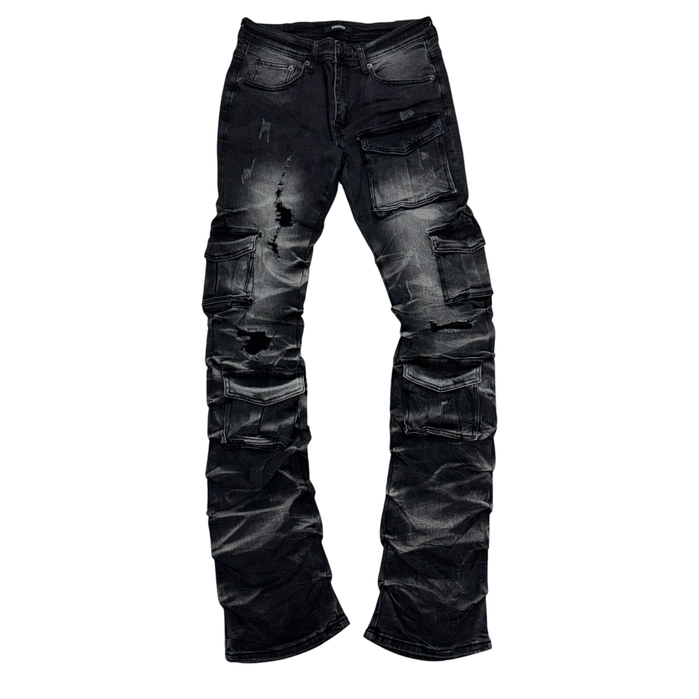 Stacked Utility Cargo Denim Black 2056B