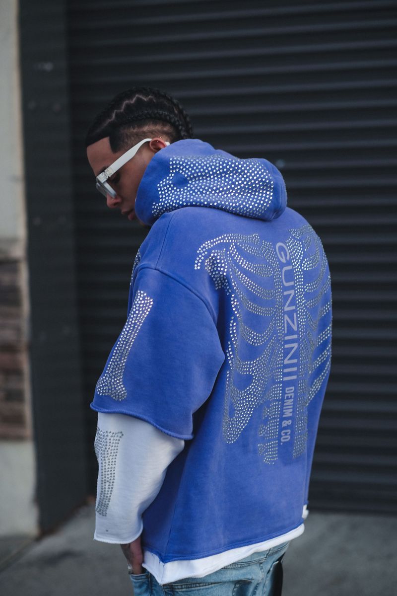 Gunzinii - Rhinestone Skeleton Hoodie - Royal - GZ524