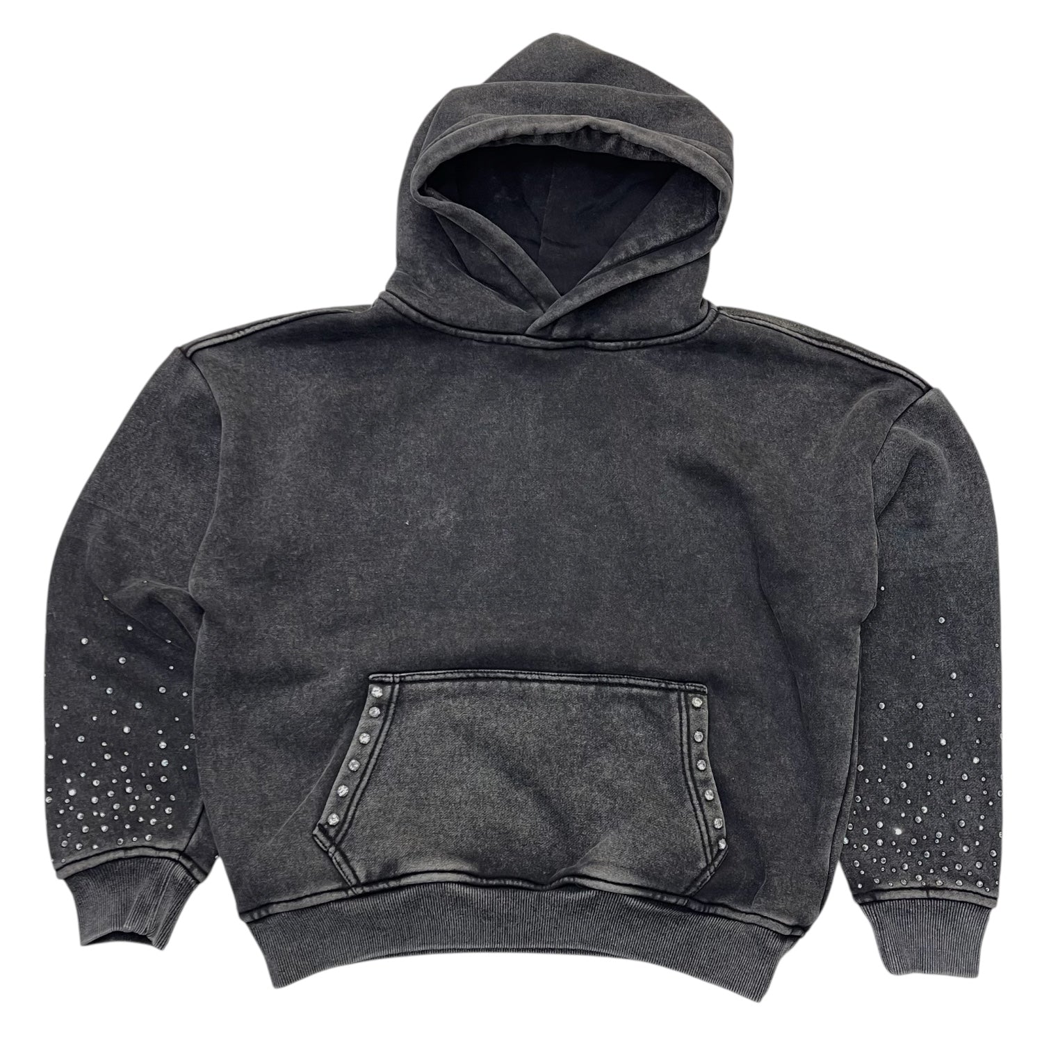 Rebel - Rhinestone Pullover Hoodie - Black - 388