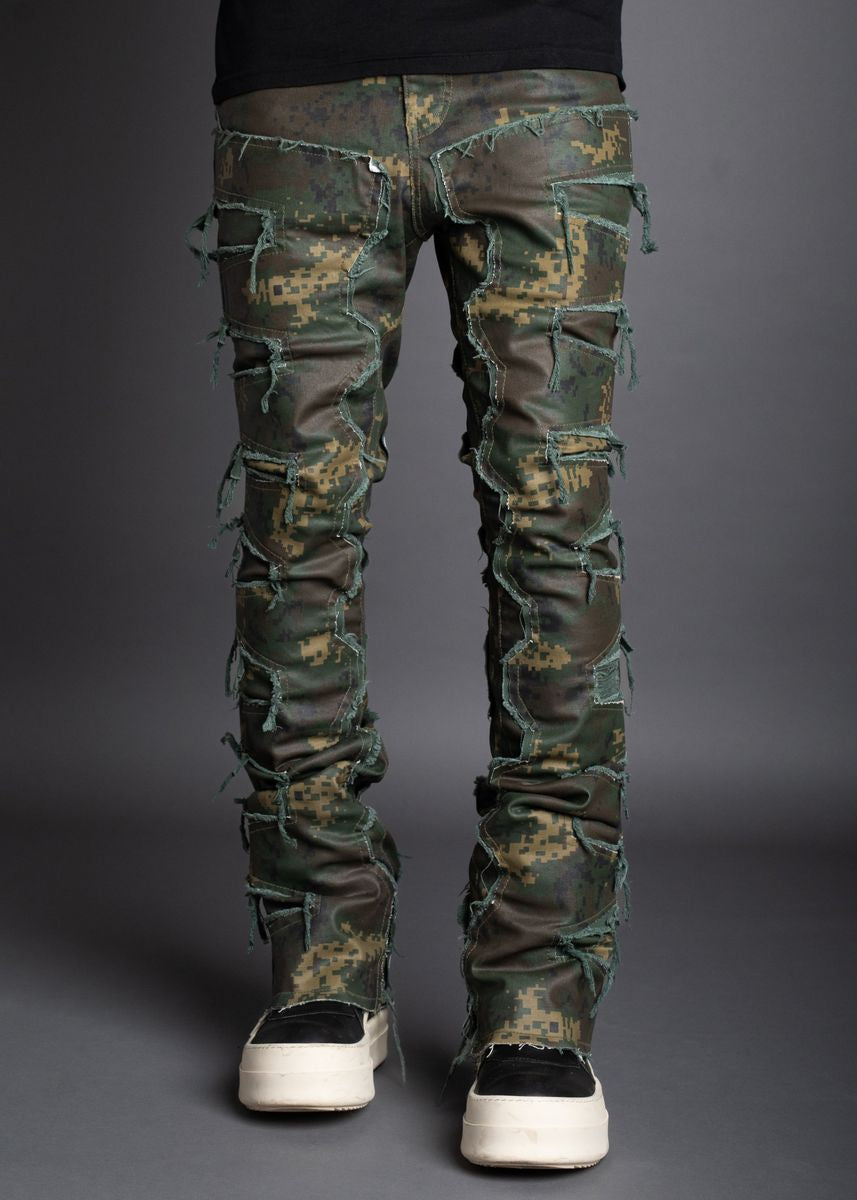 Stacked Waxed Denim Woodland Camo