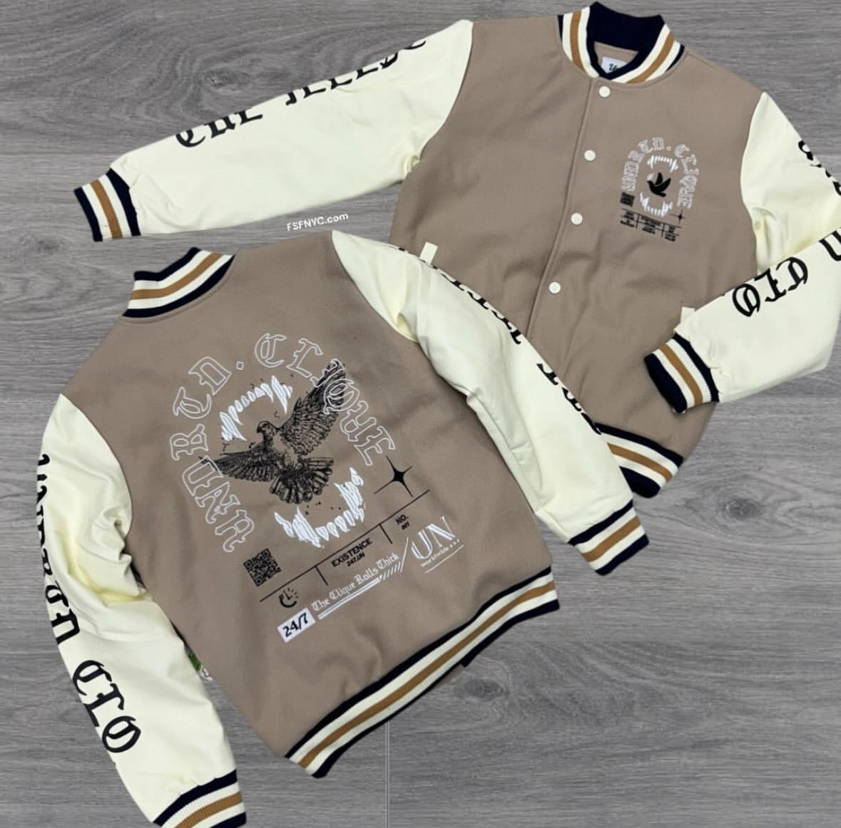 UNDRTD - Varsity Jacket - Taup off white - 4910 (Runs Small, Go up 1 Size)