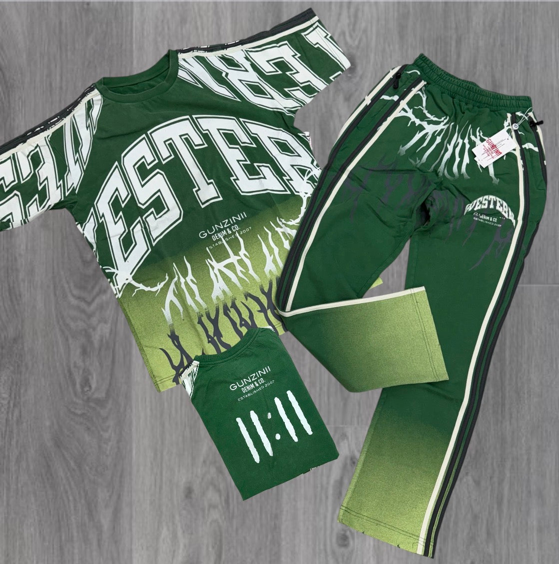 Gunzini - Stacked Pants-T-shirt Set - Green 728 729