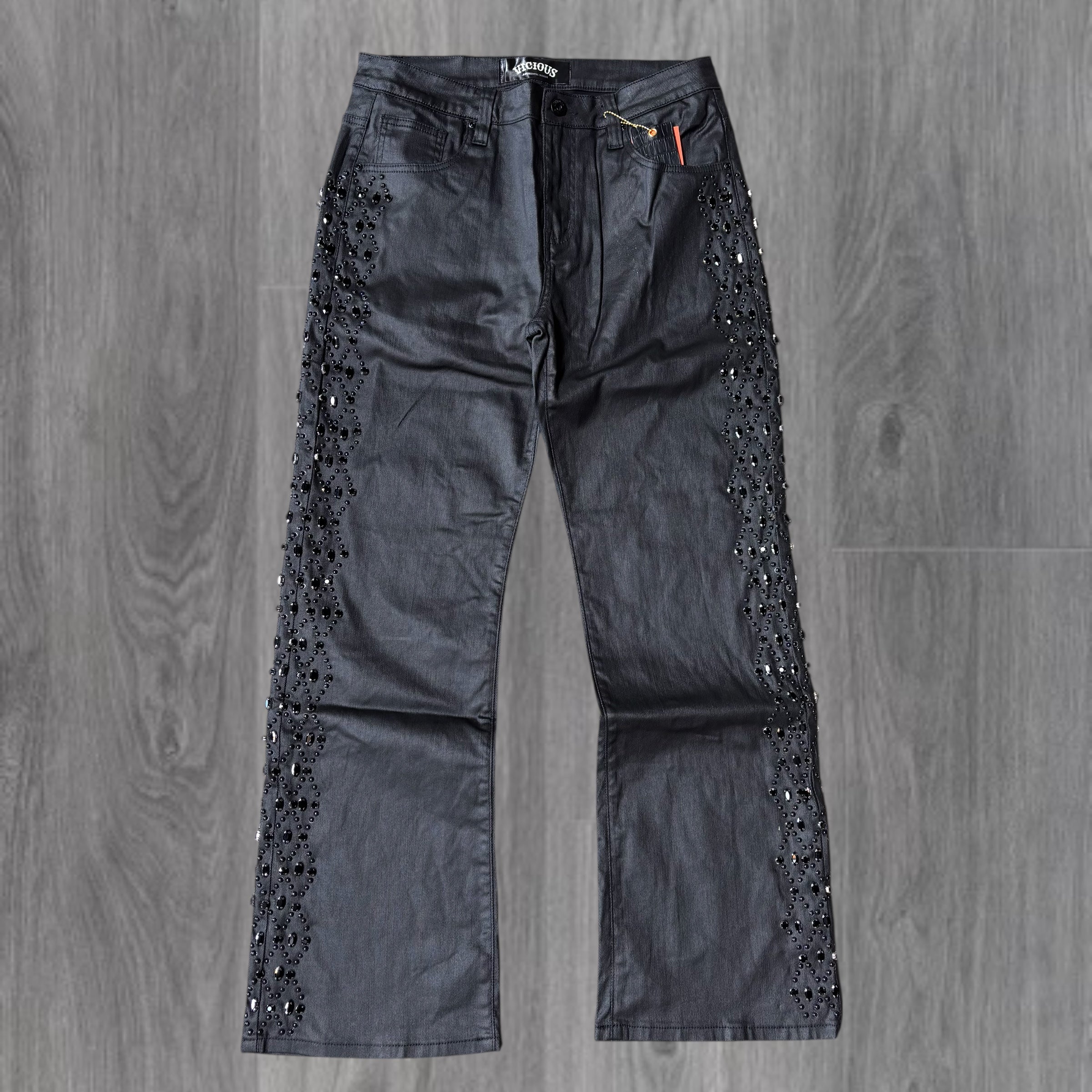 Vicious - Wax Flare Side Rhinestone Denim - Coated Black - VC928