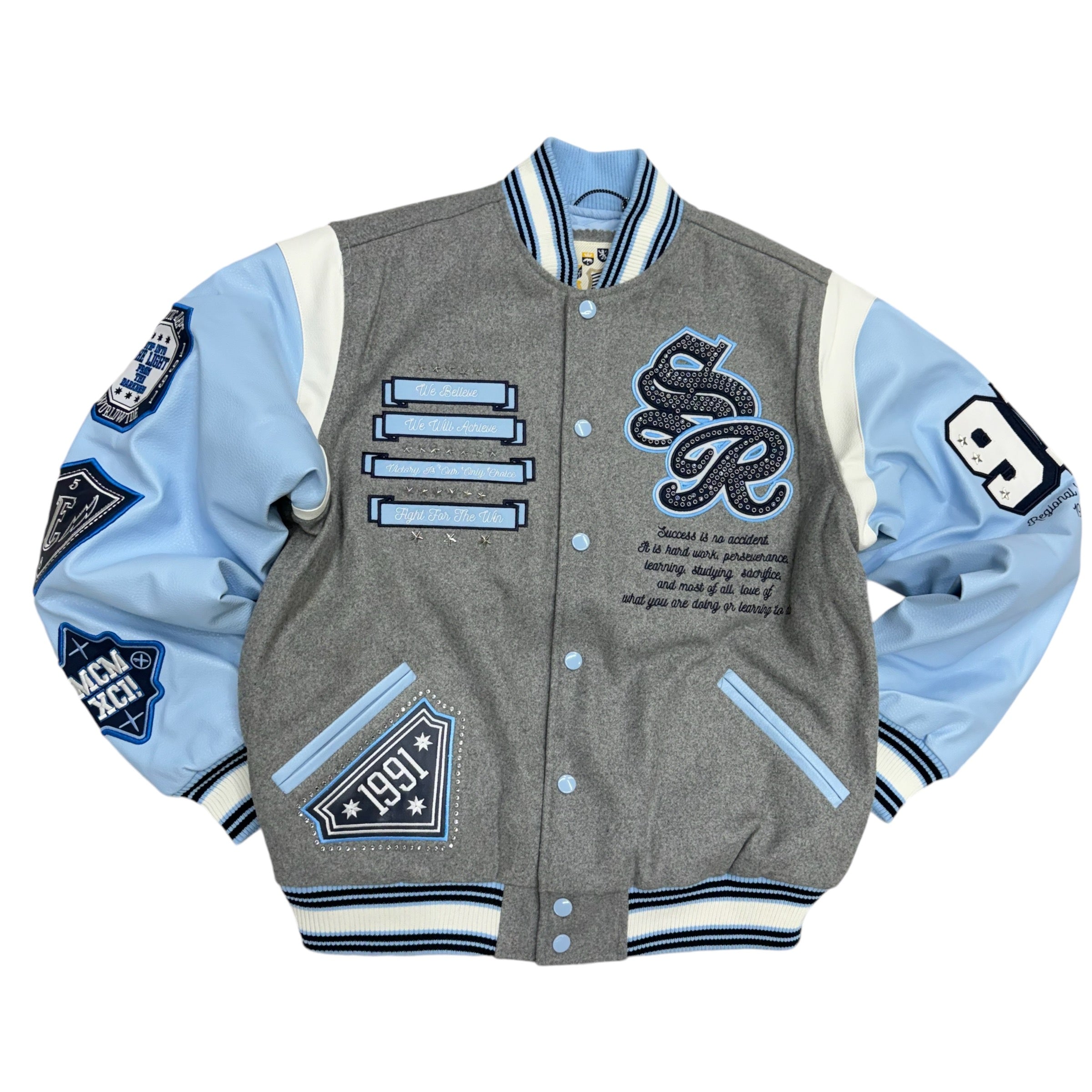 Rise Varsity Studed Jacket Grey Blue 24699